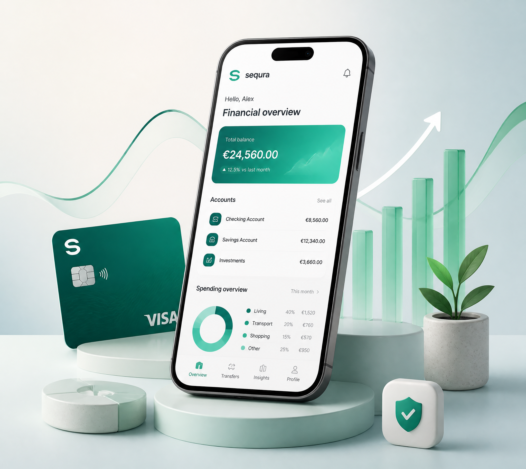 Mobile Banking App Interface 3D Visualization