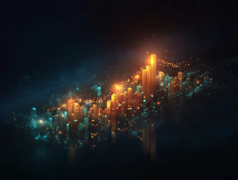 Futuristic Glowing Bar Graph Skyline