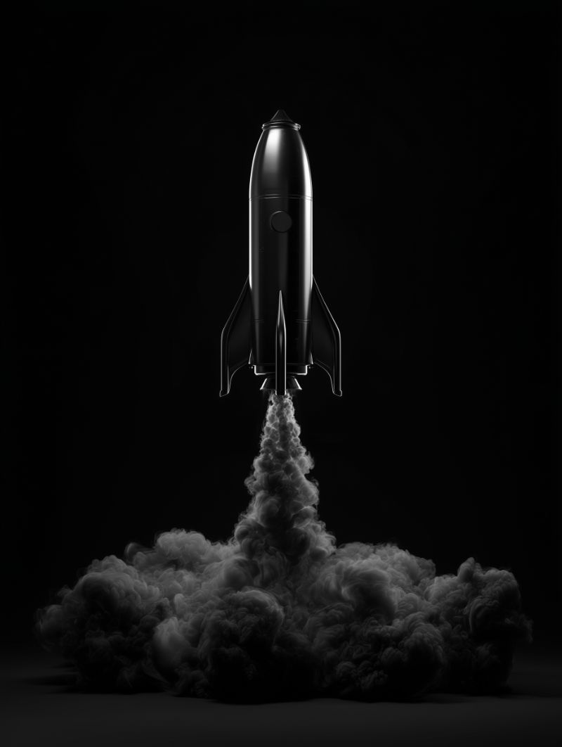 Black Rocket Launch in Dark Smoke