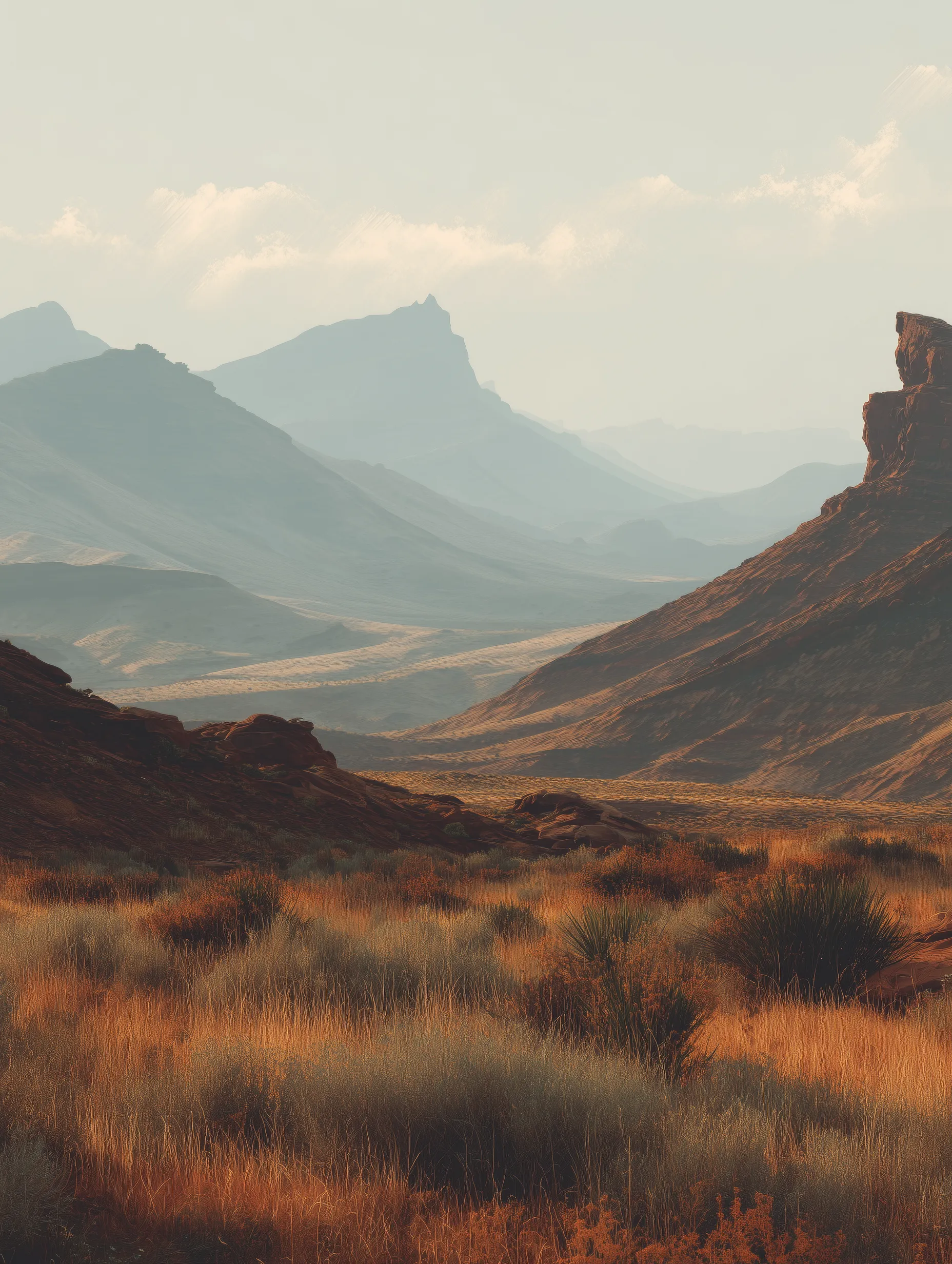 Misty Red Rock Desert Mountains