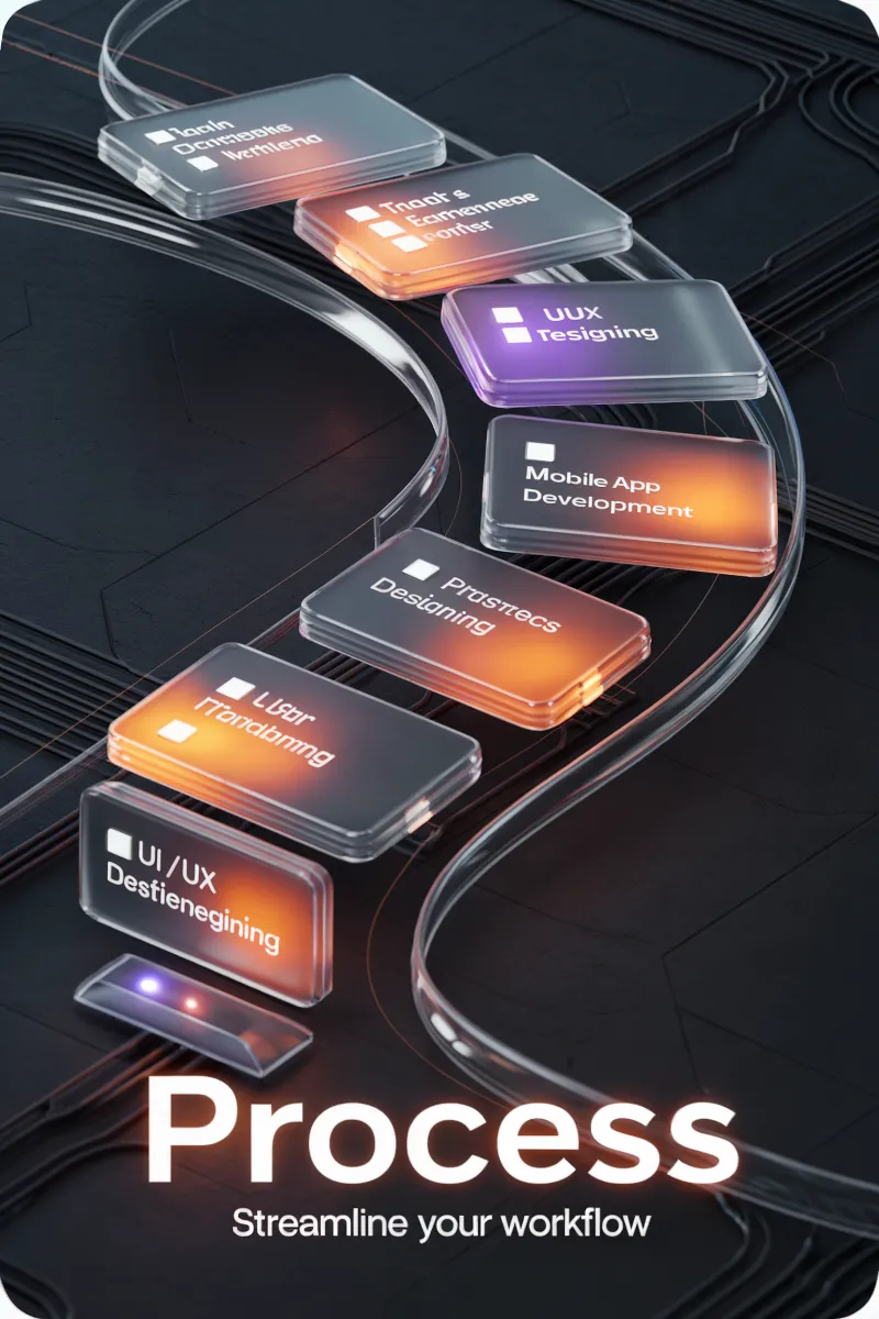 Futuristic 3D Process Flow with Glowing Steps