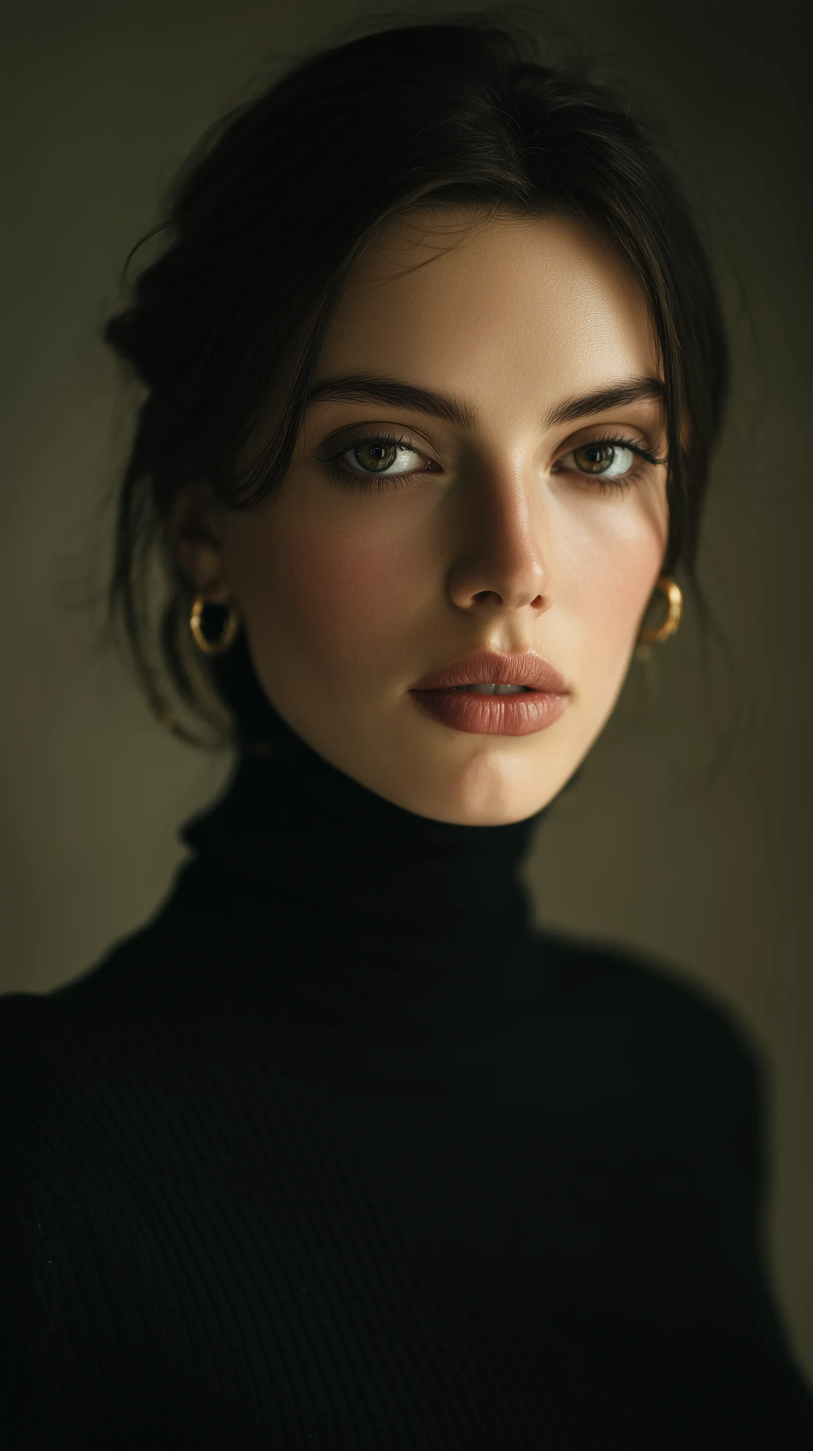Elegant Portrait of Woman in Black Turtleneck