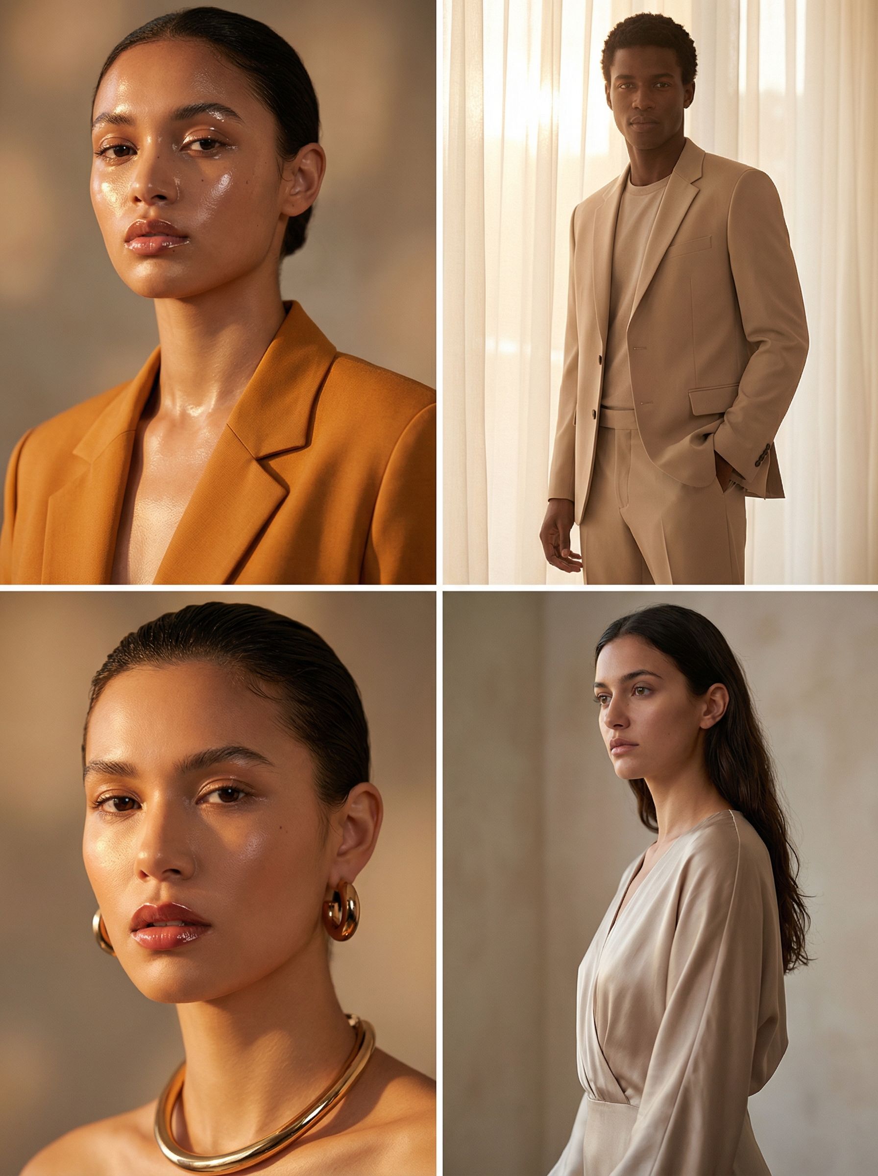 Elegant fashion portraits in warm neutrals