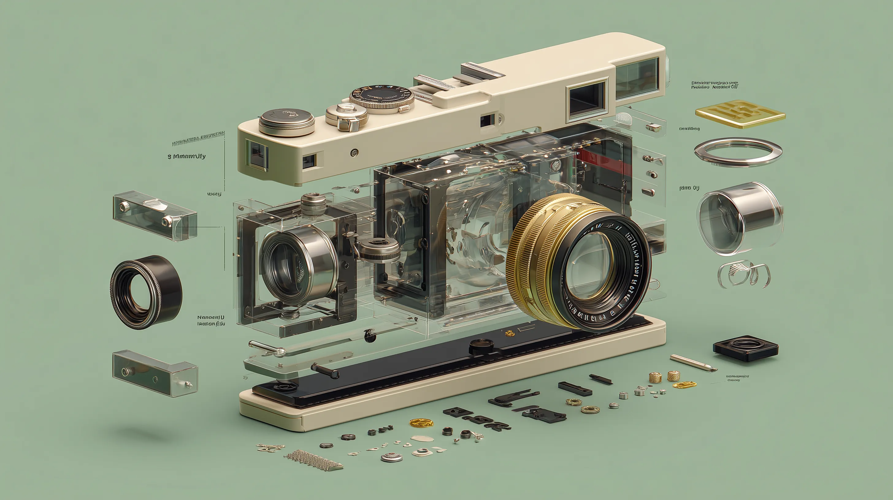 Exploded View of Vintage Camera Components