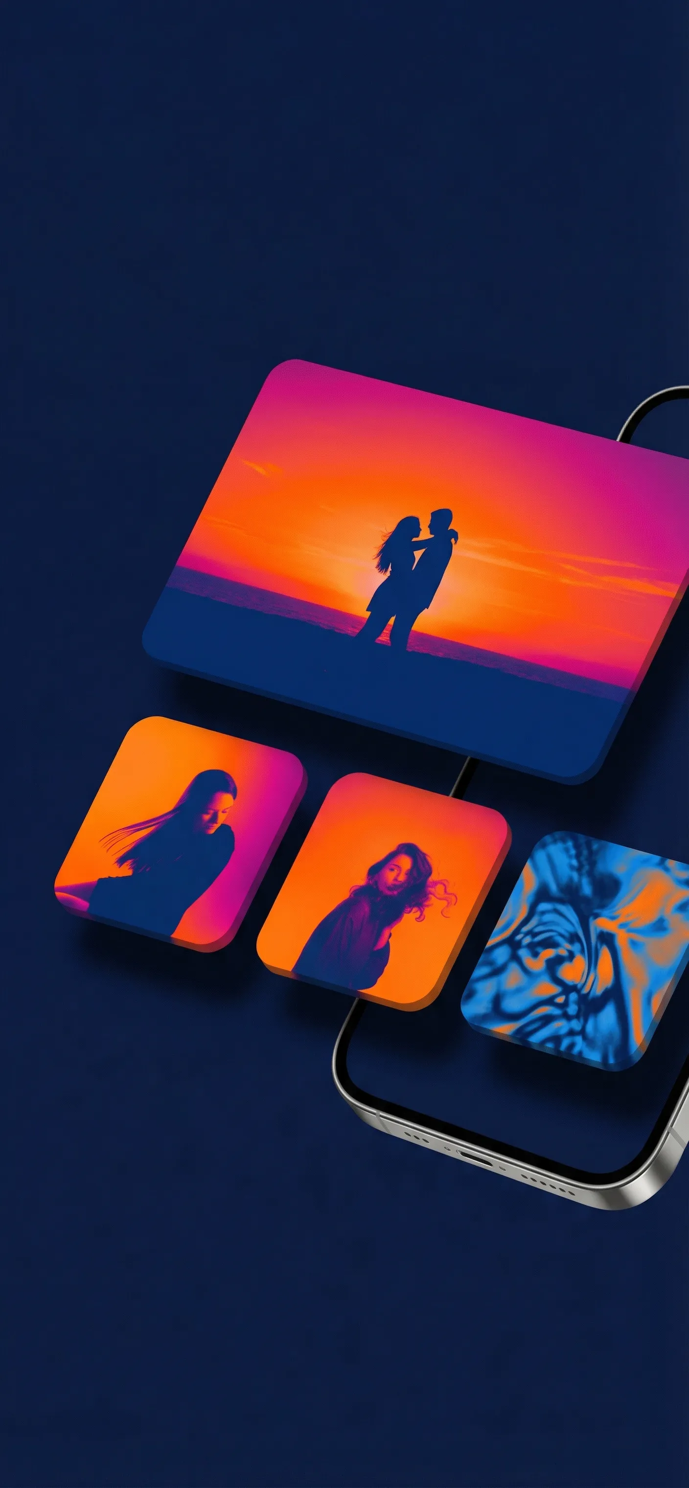 Vibrant photo gallery cards on smartphone
