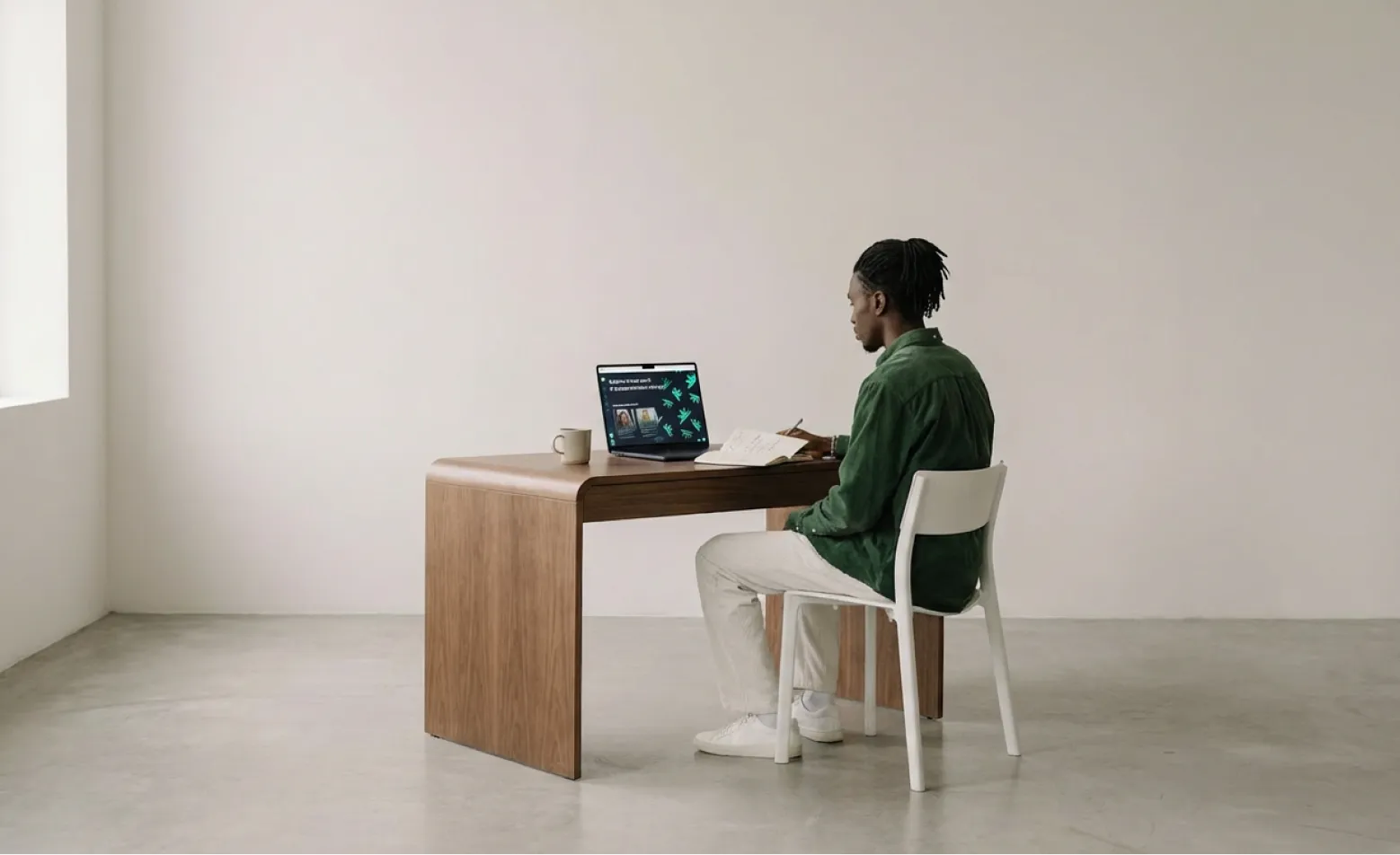 Un ragazzo guarda una lezione di progettazione europea seduto alla scrivania