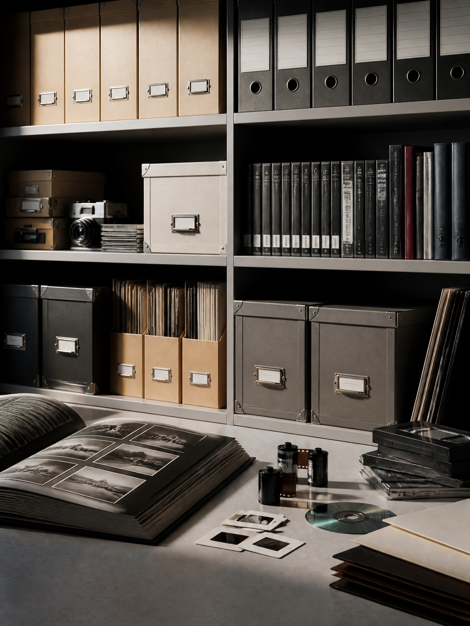 Organized Archive with Vintage Photo Media