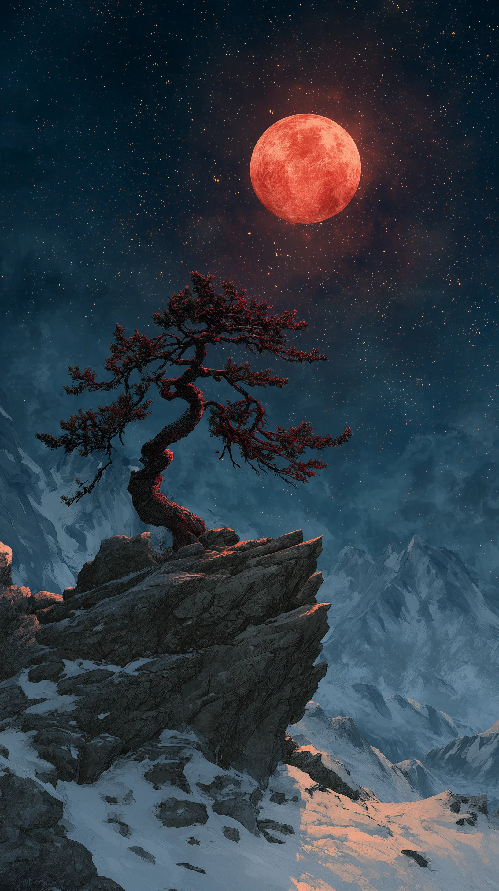 Red Moon Over Alpine Pine