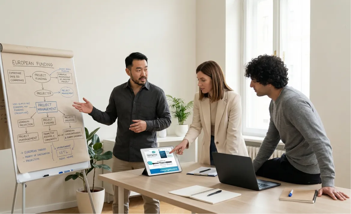 Dei ragazzi giocano a una caccia al tesoro con i materiali grafici del progetto