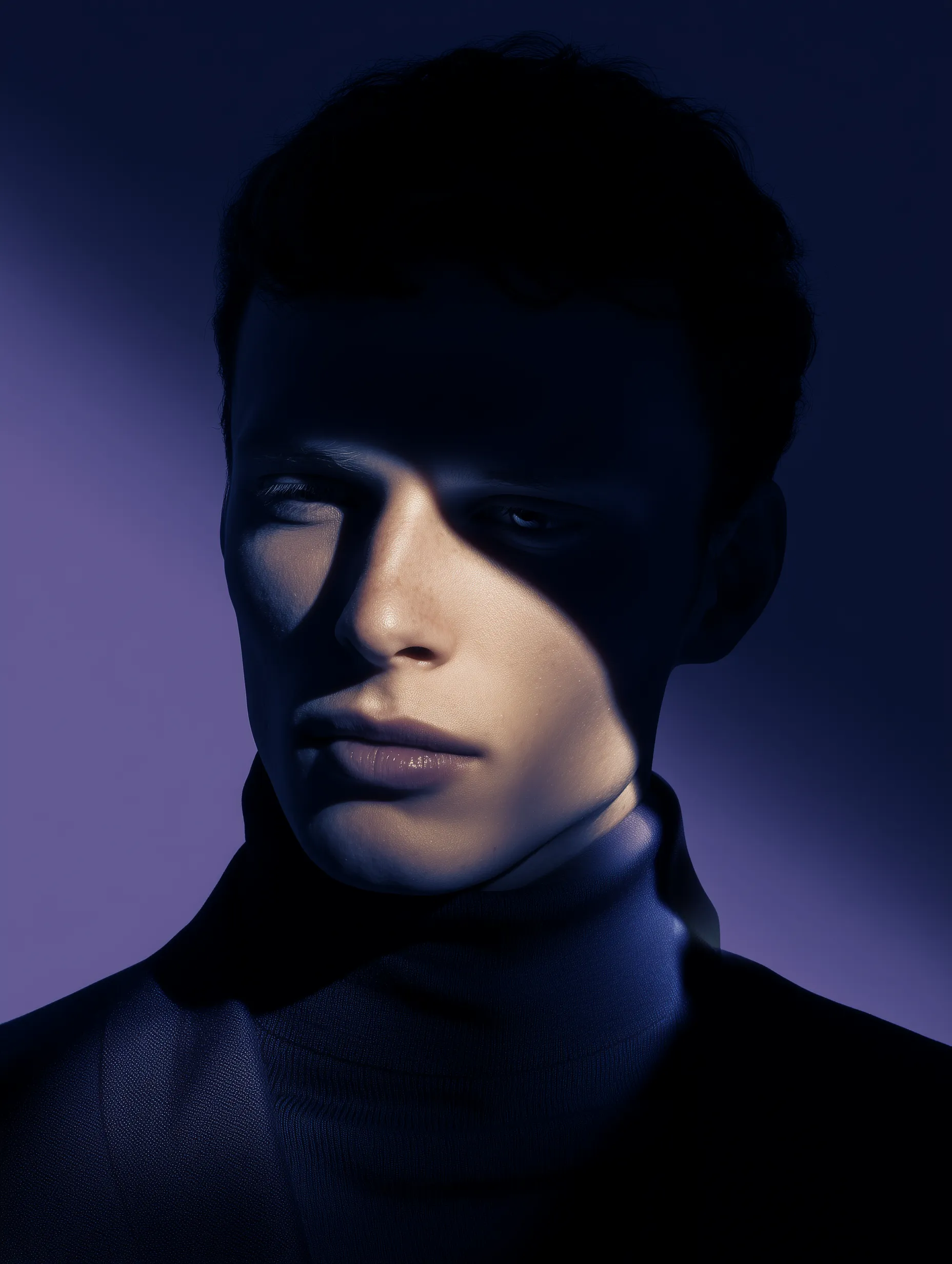 Moody Blue Portrait With Dramatic Shadow