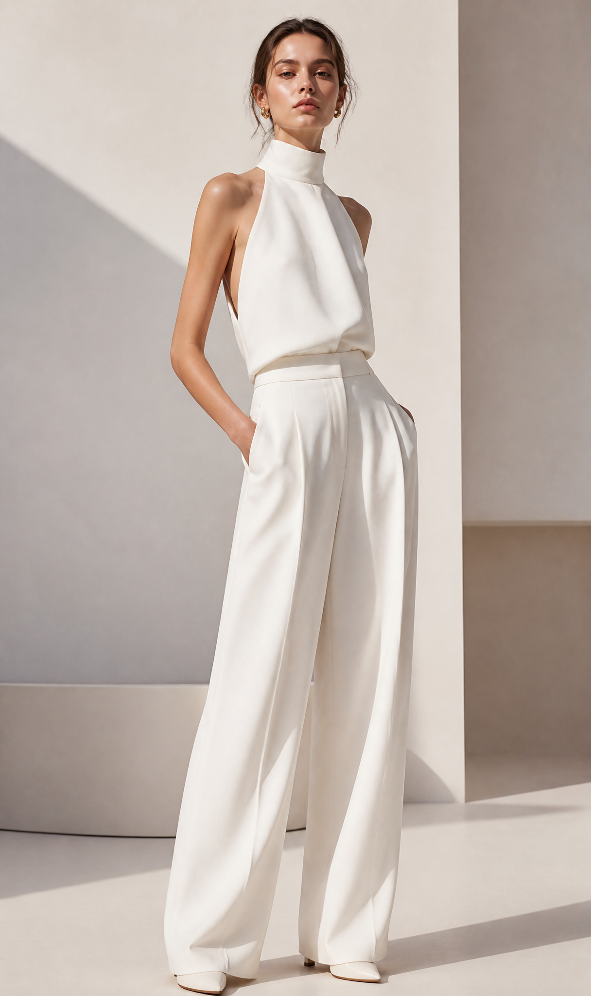 Fashion model wearing a minimal elegant outfit