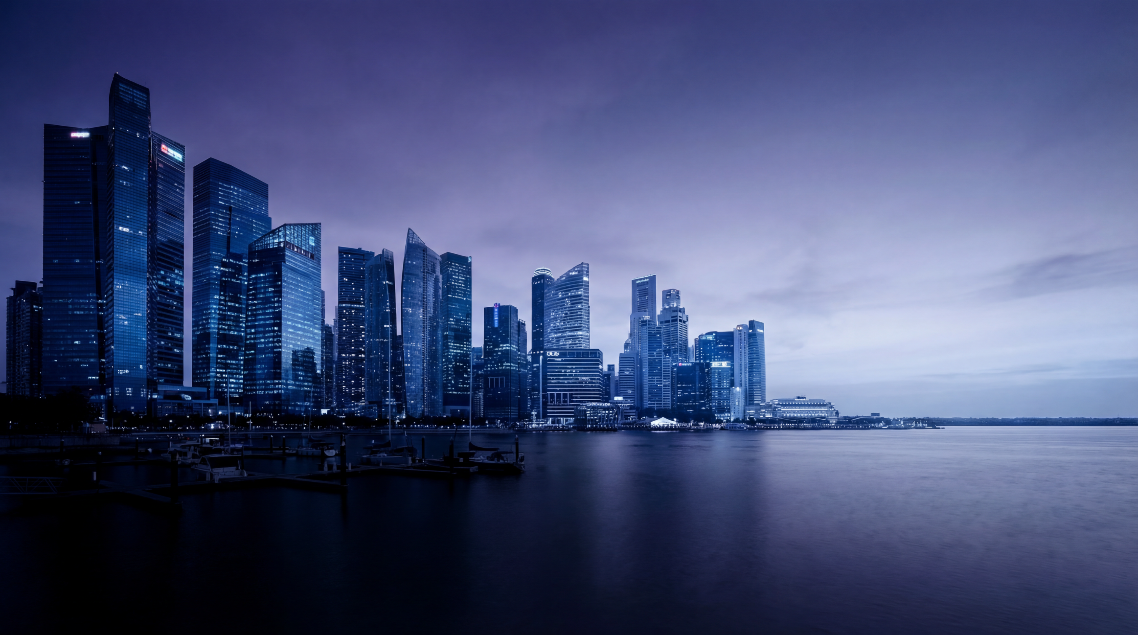 Blue Hour Modern City Skyline by Waterfront