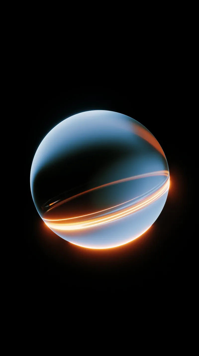 Glowing Glass Orb with Blue-Amber Light Trails