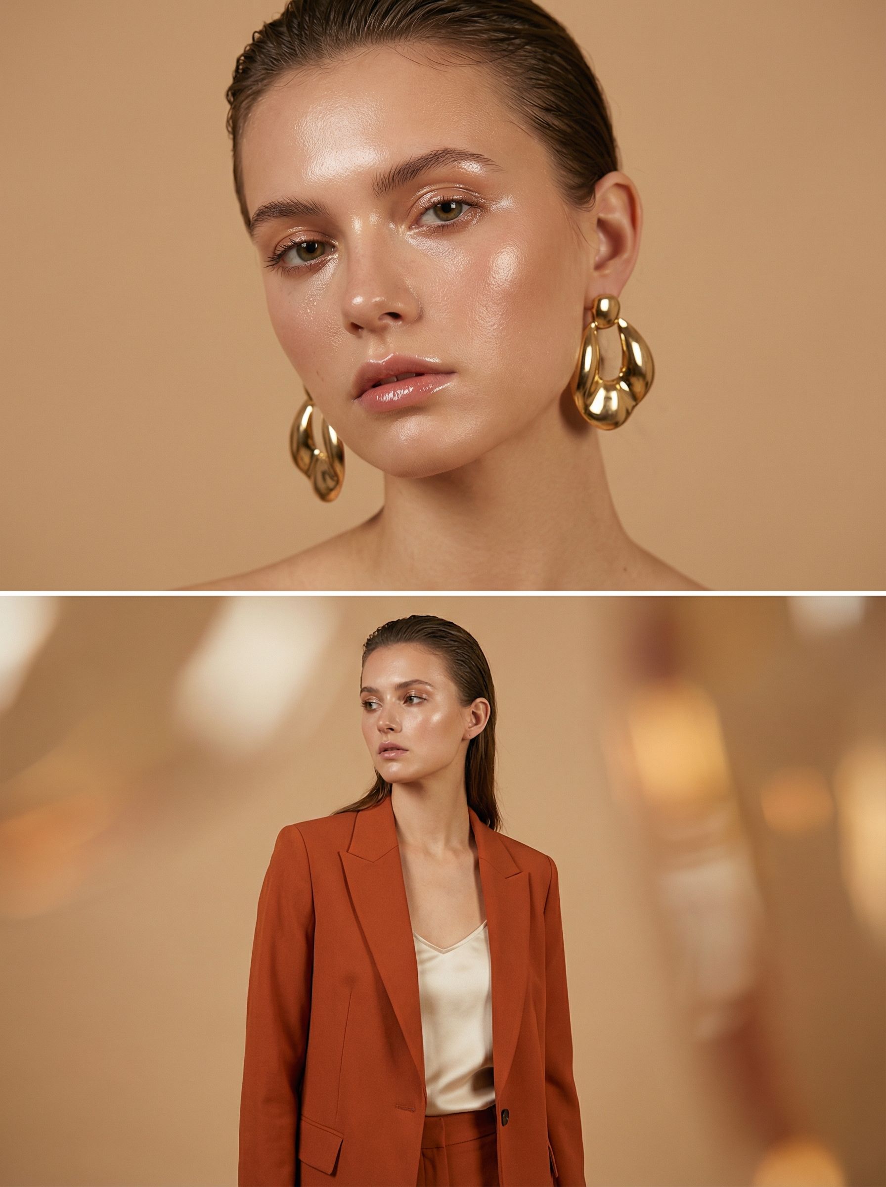 Minimalist fashion portrait with gold earrings