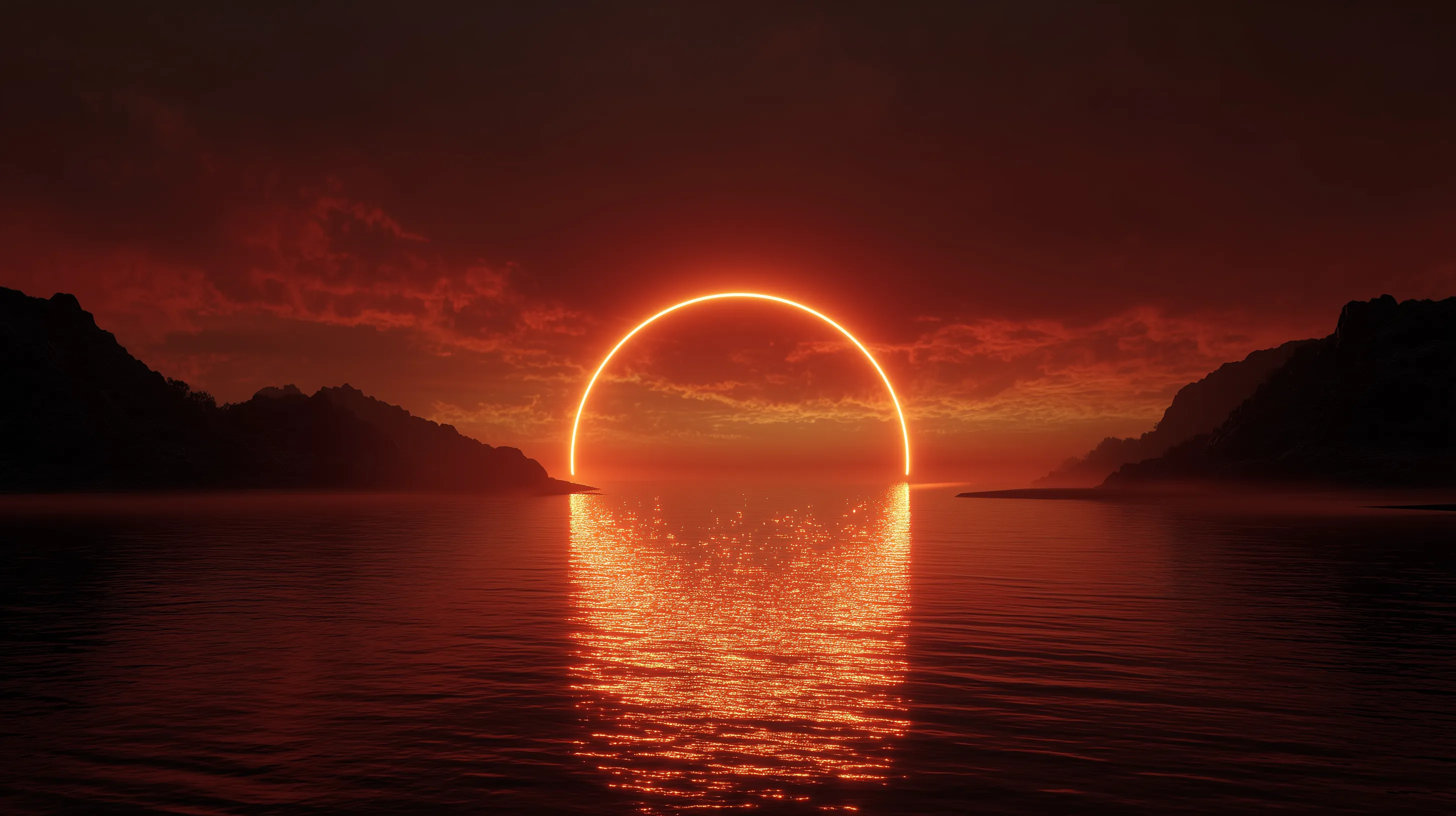 Neon Solar Halo Over Dark Waters