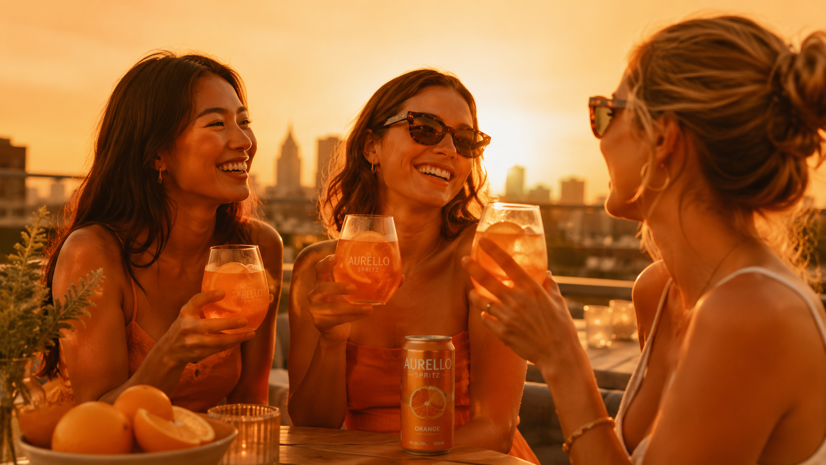 Woman with Aperol Spritz on Sunset Balcony