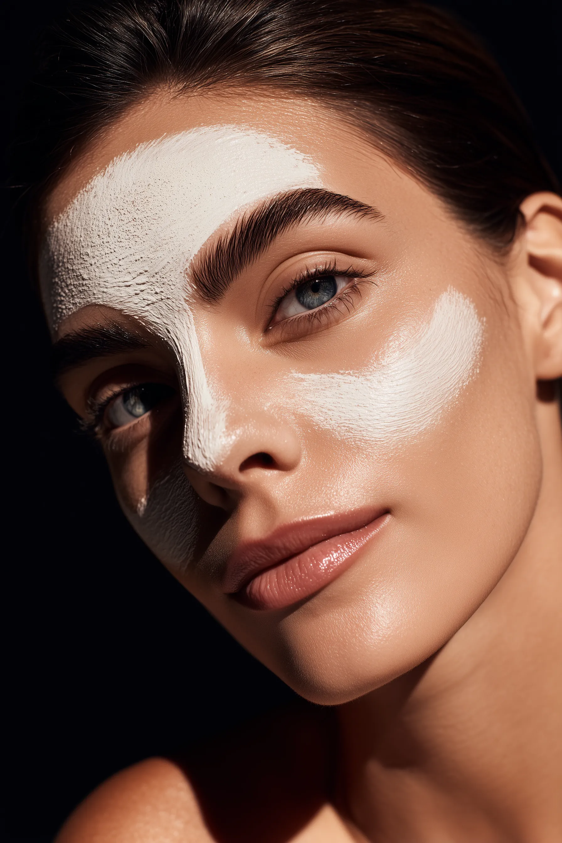 Close-up beauty portrait with white face mask