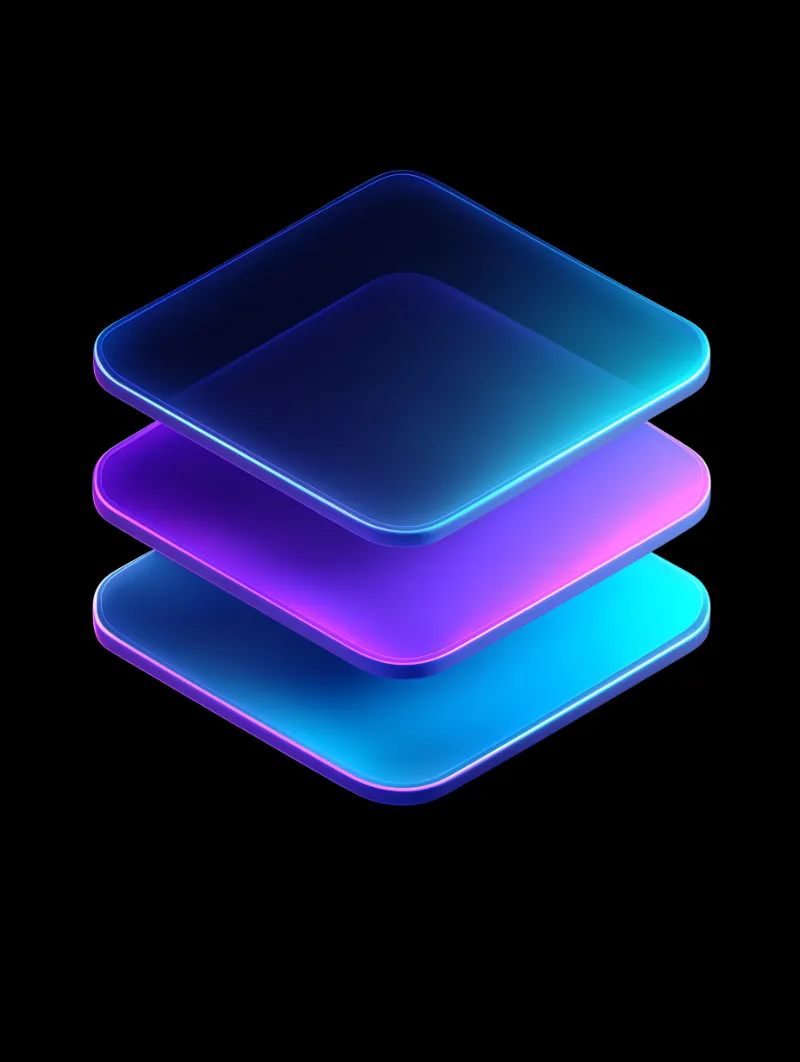 Neon Gradient Stacked Glass Layers on Black Background