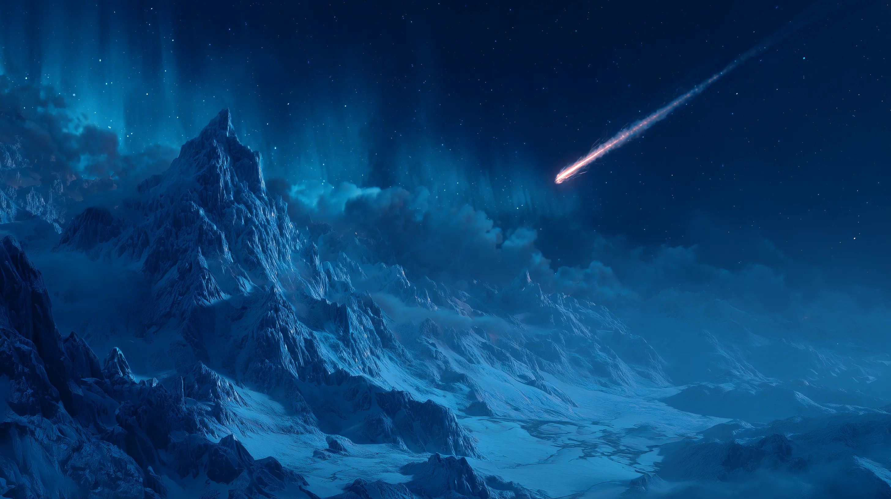Shooting Star over Icy Mountains