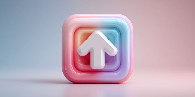 3D Pastel Up Arrow Icon on Gradient Background