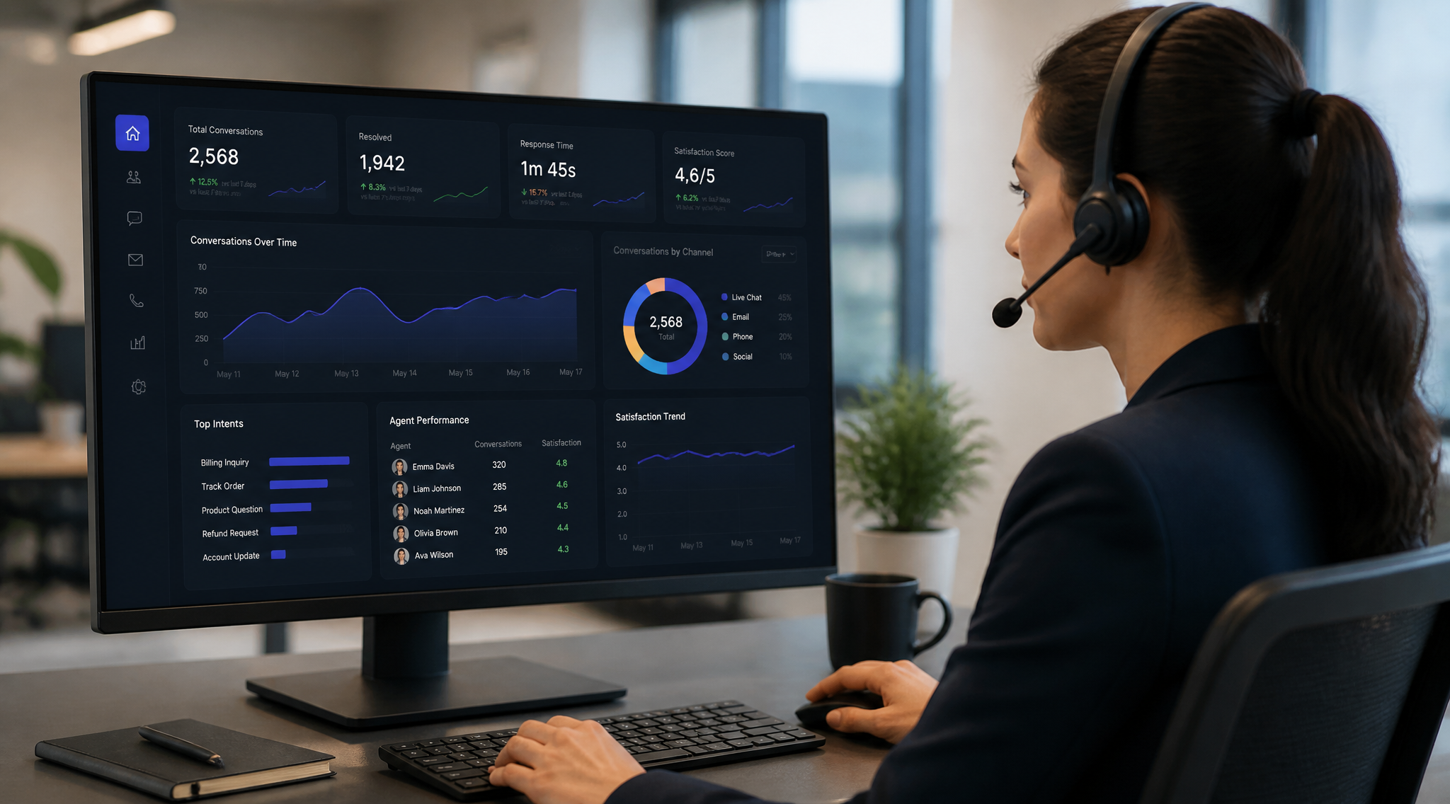 Customer Support Representative Analyzing Data Dashboard