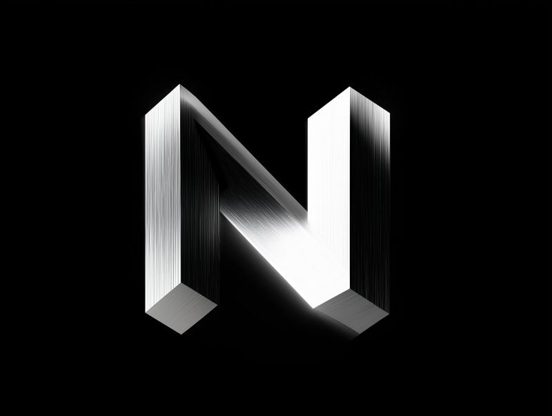 Metallic 3D Letter N on Black Background
