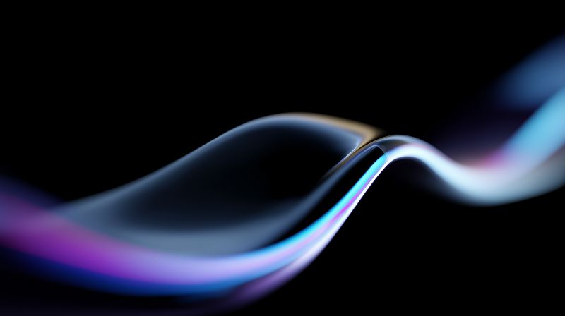 Abstract iridescent wave on black backdrop