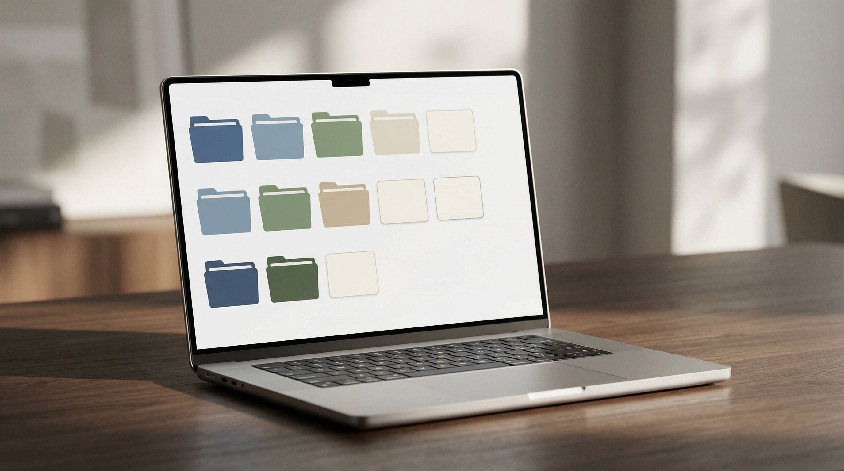 Laptop with colorful folder icons on screen