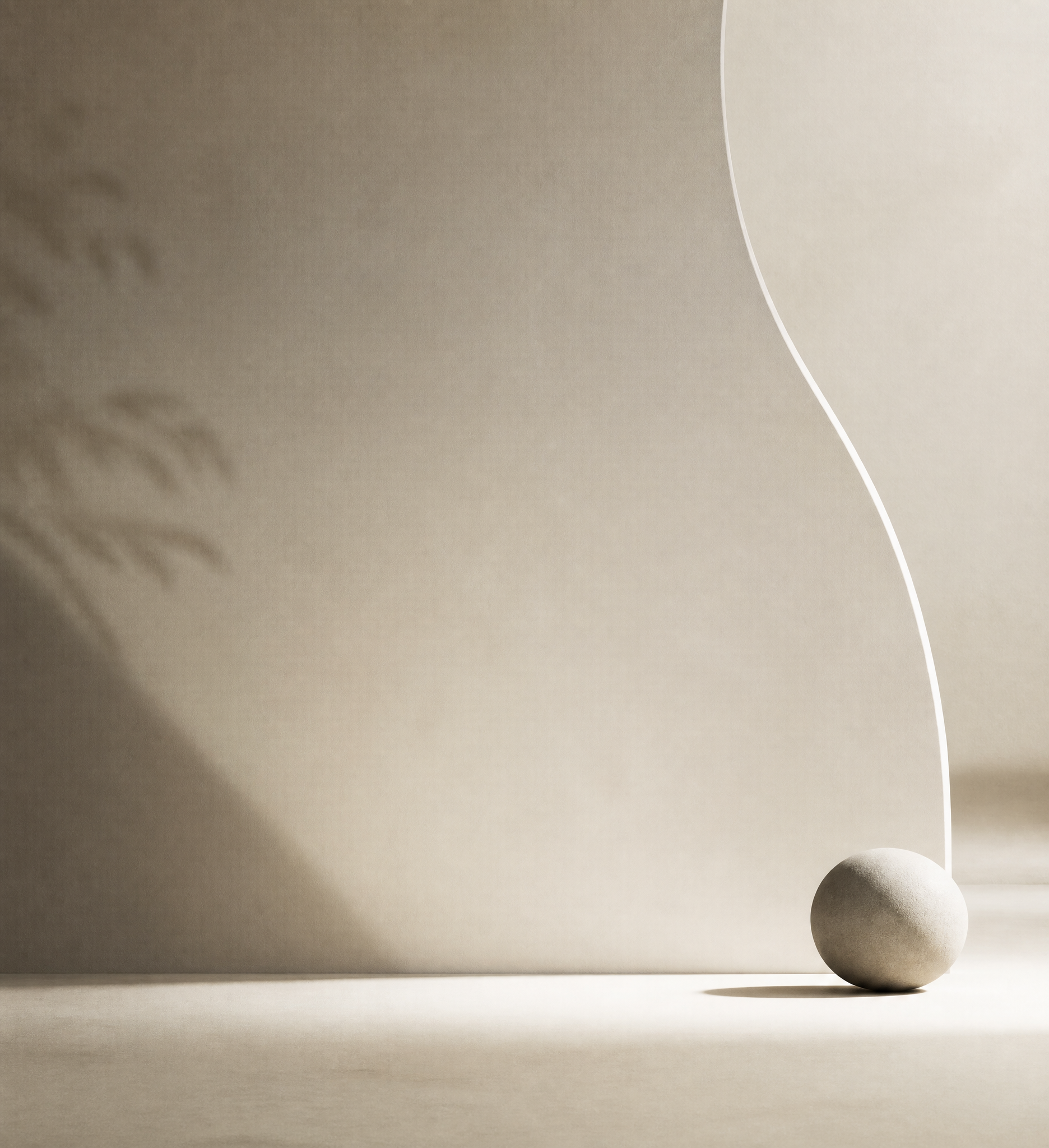 Minimalist Neutral Podium with Geometric Shapes and Shadows