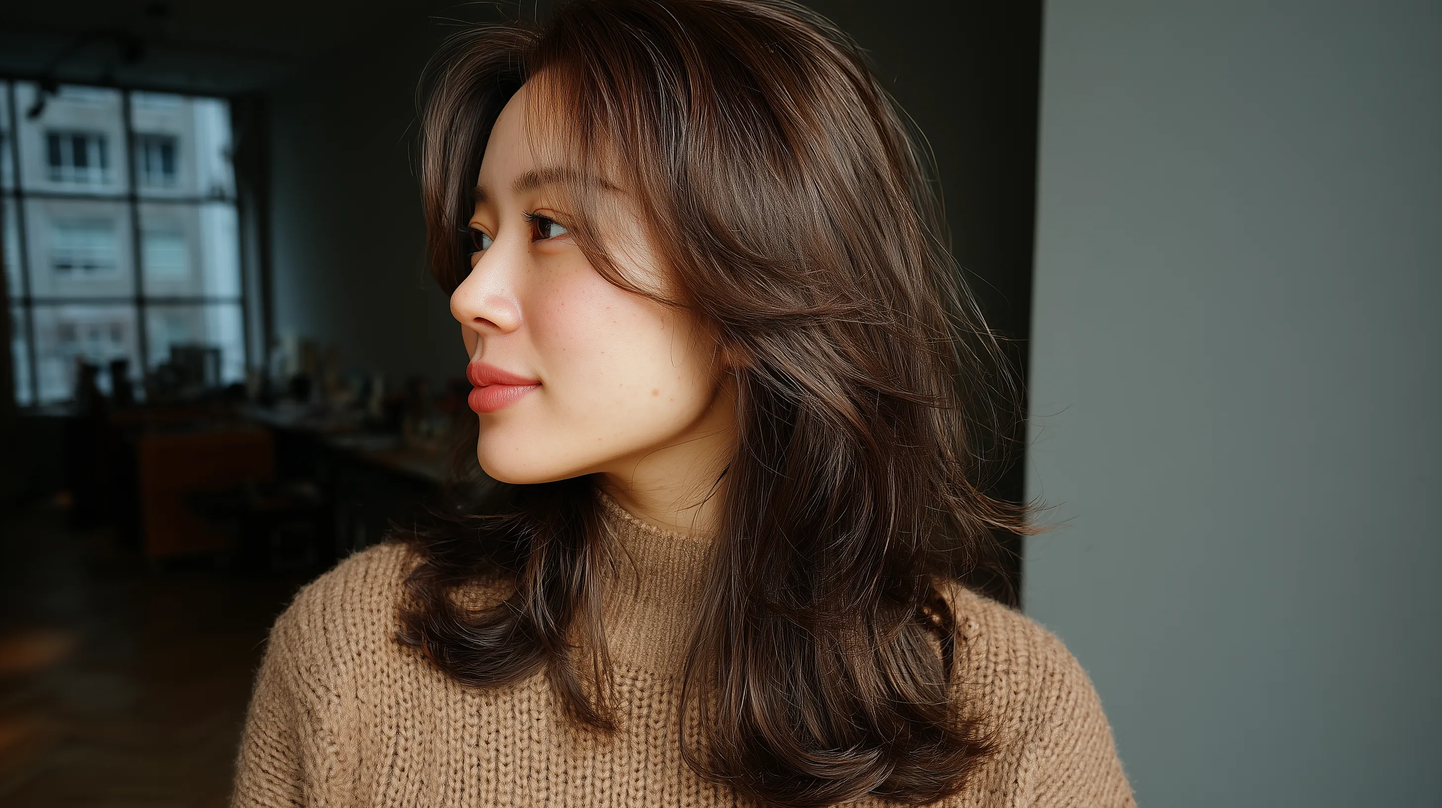 Side profile portrait in cozy sweater