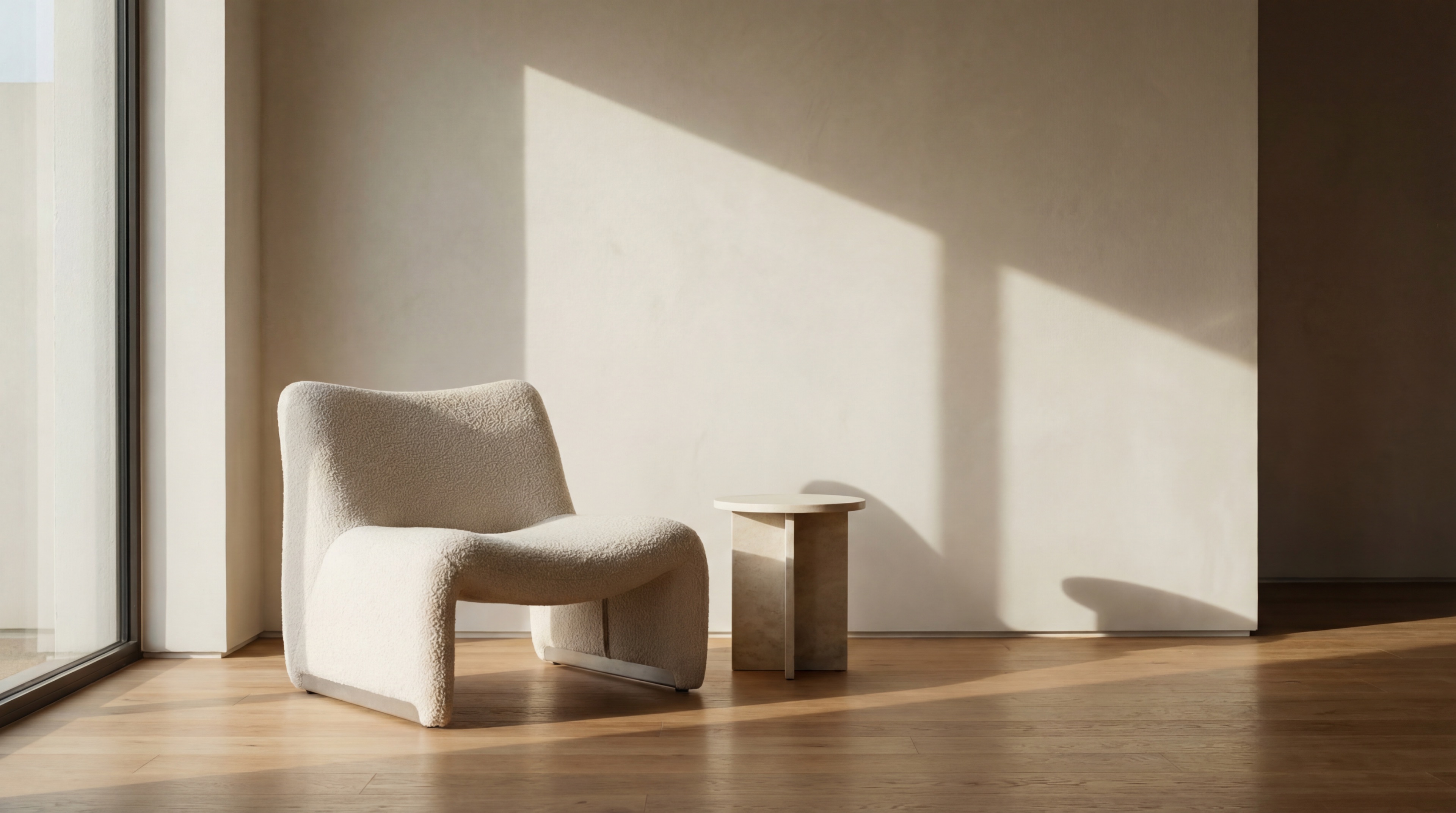 Minimalist armchair in sunlit interior