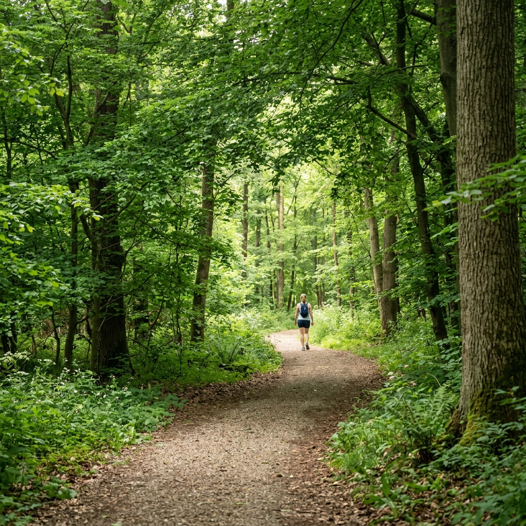 Shaded walking route through trees