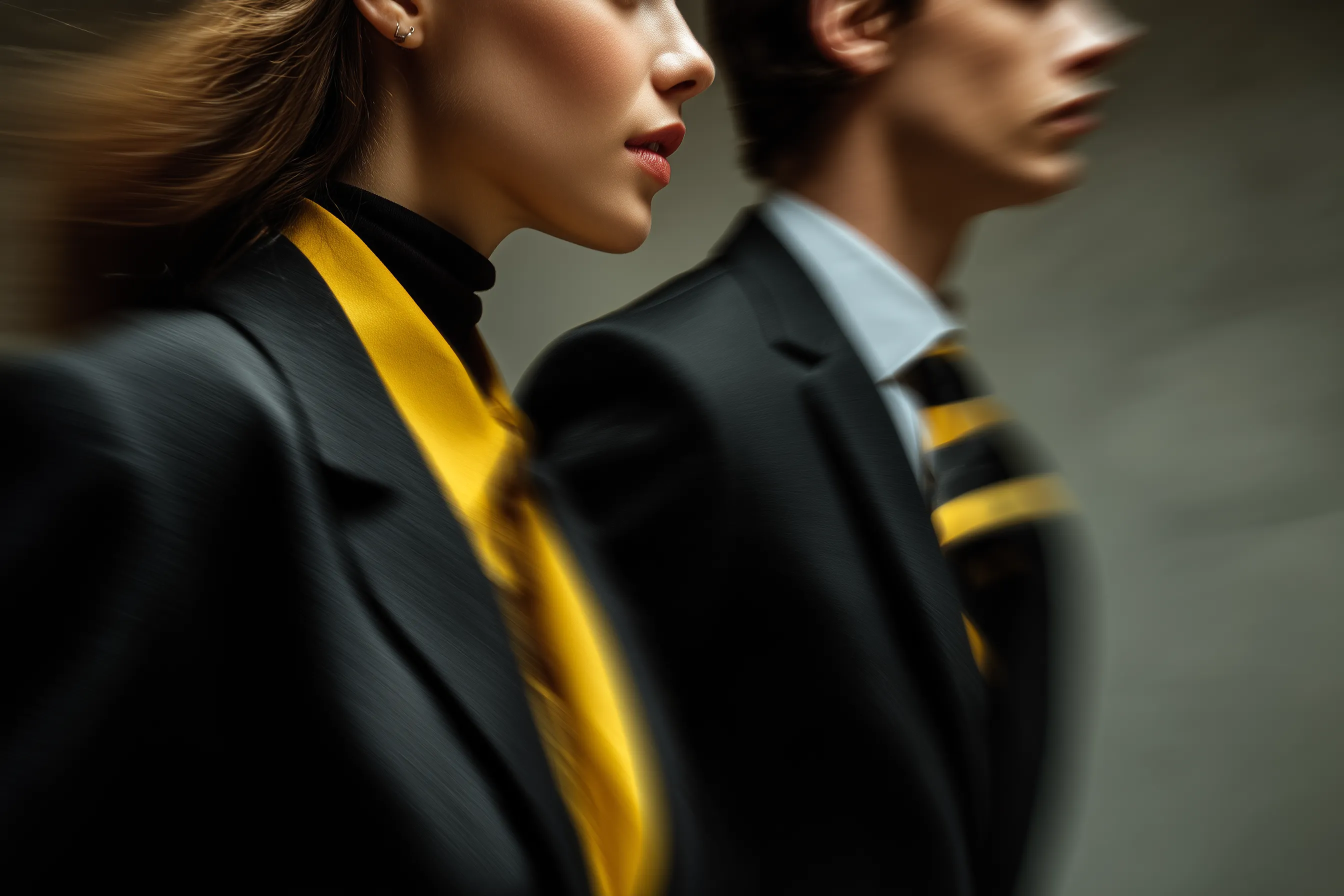 Stylish professionals in motion blur