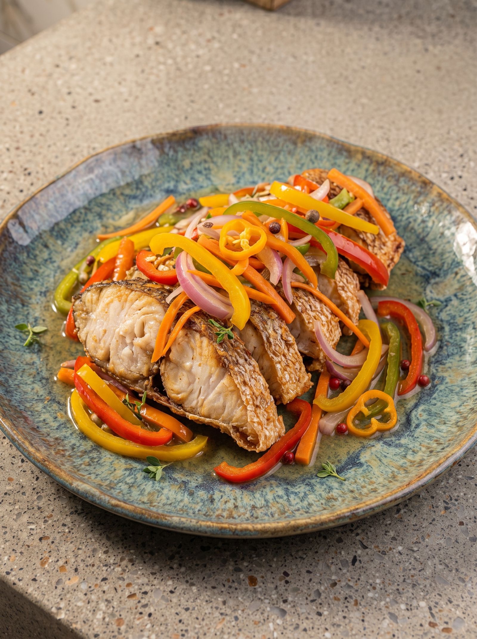 Jamaican Escovitch Fish with Sautéed Vegetables