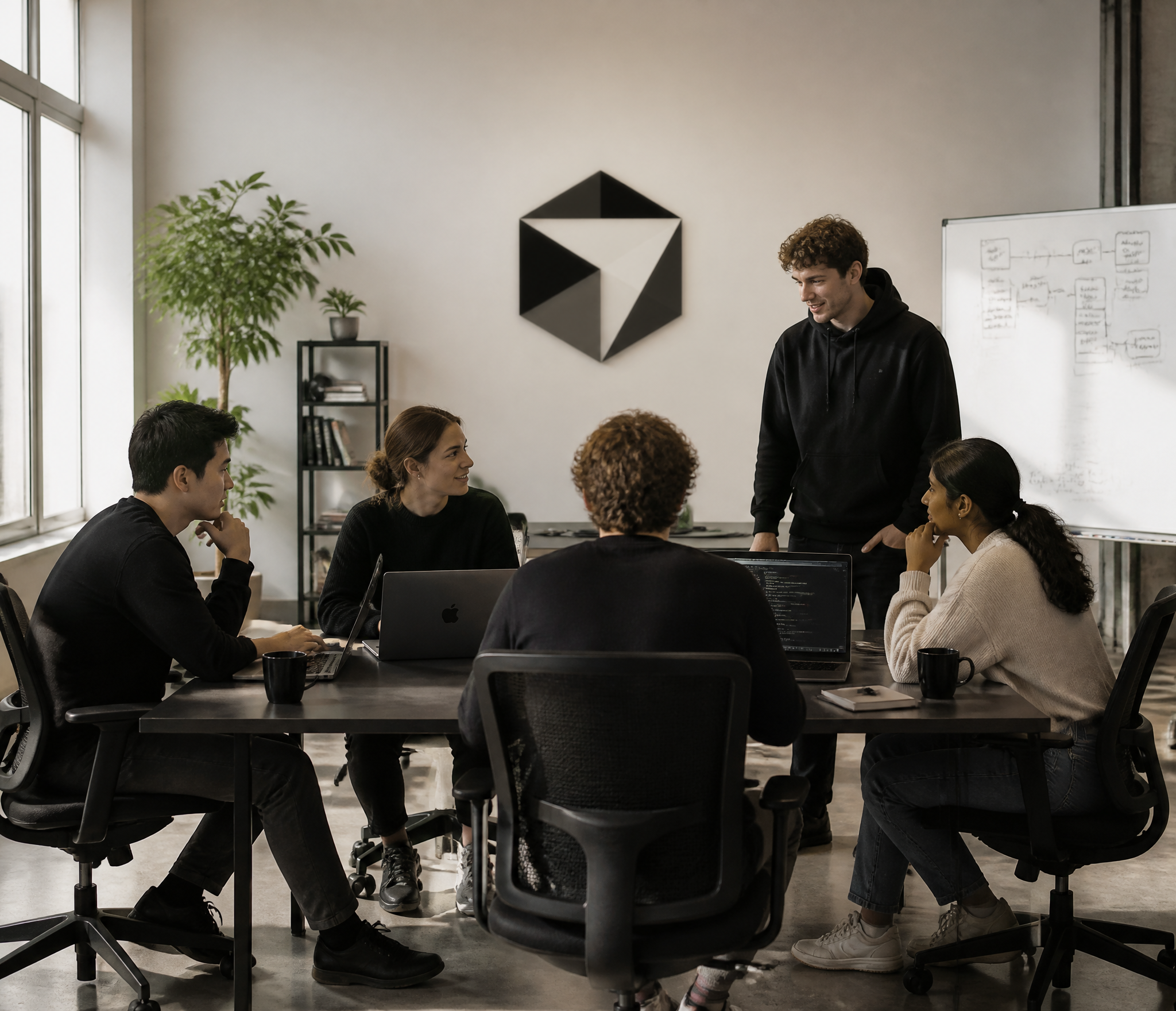 Collaborative Team Meeting in Modern Office Space