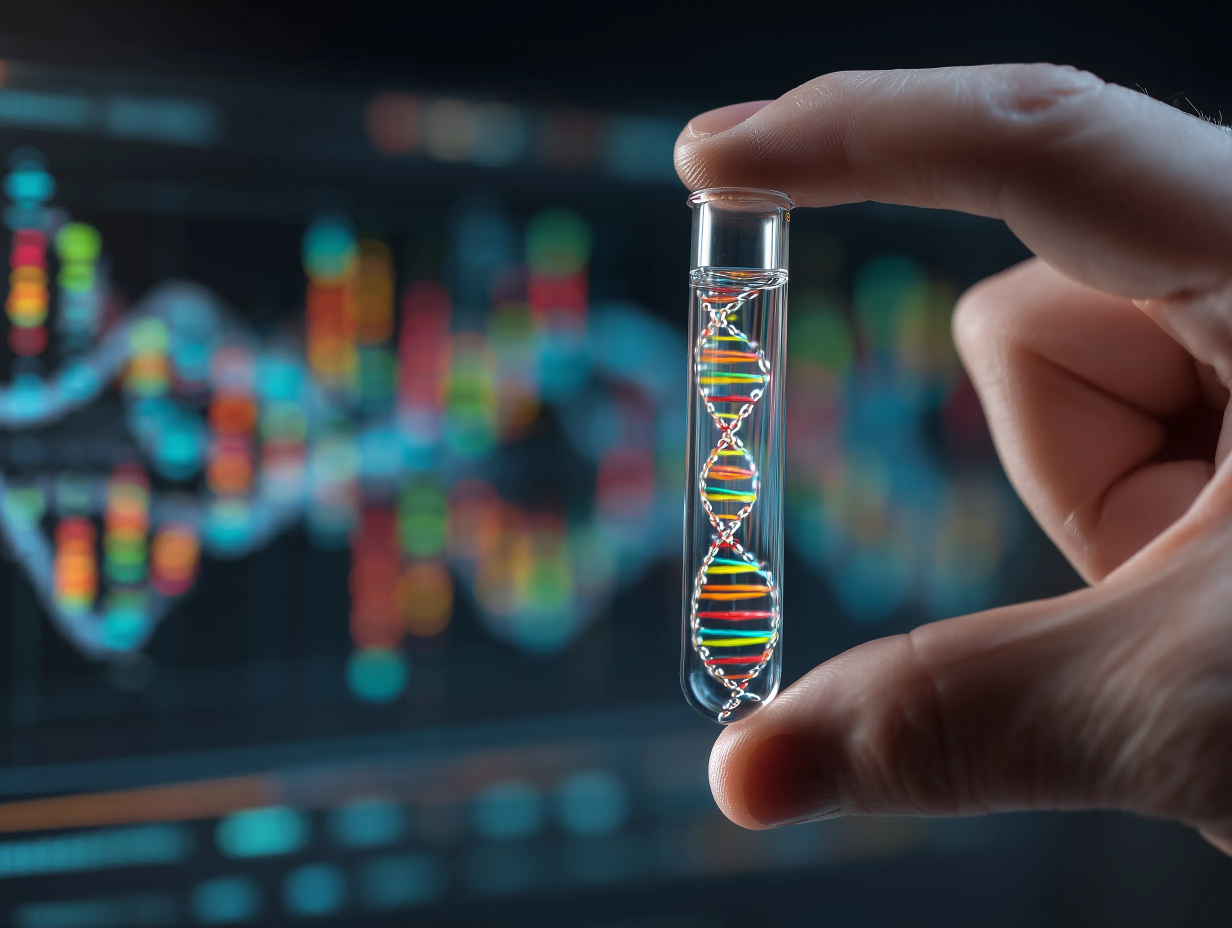 Hand Holding DNA Helix in Test Tube