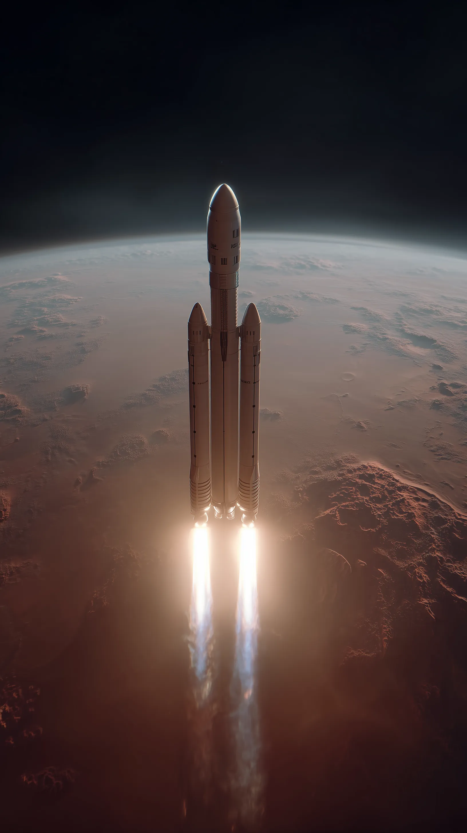 Rocket Launch Ascending Above a Red Planet