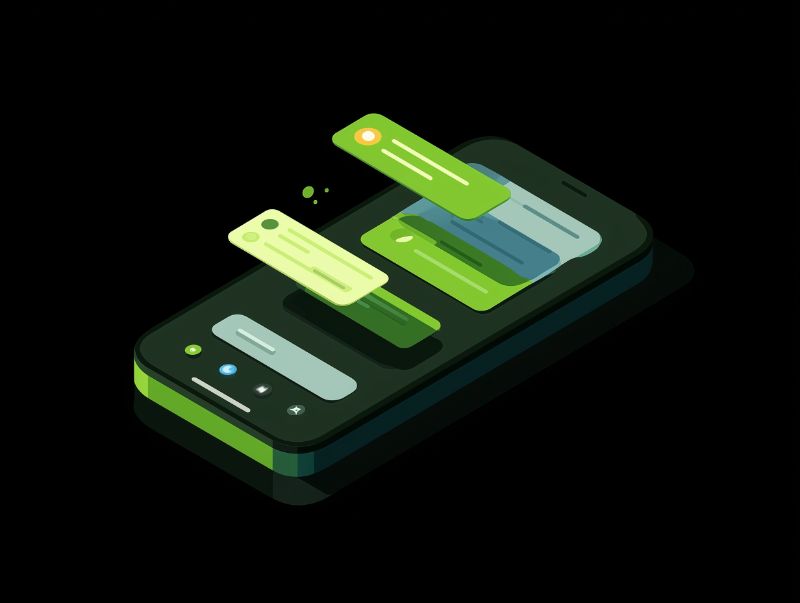 Isometric smartphone chat interface illustration
