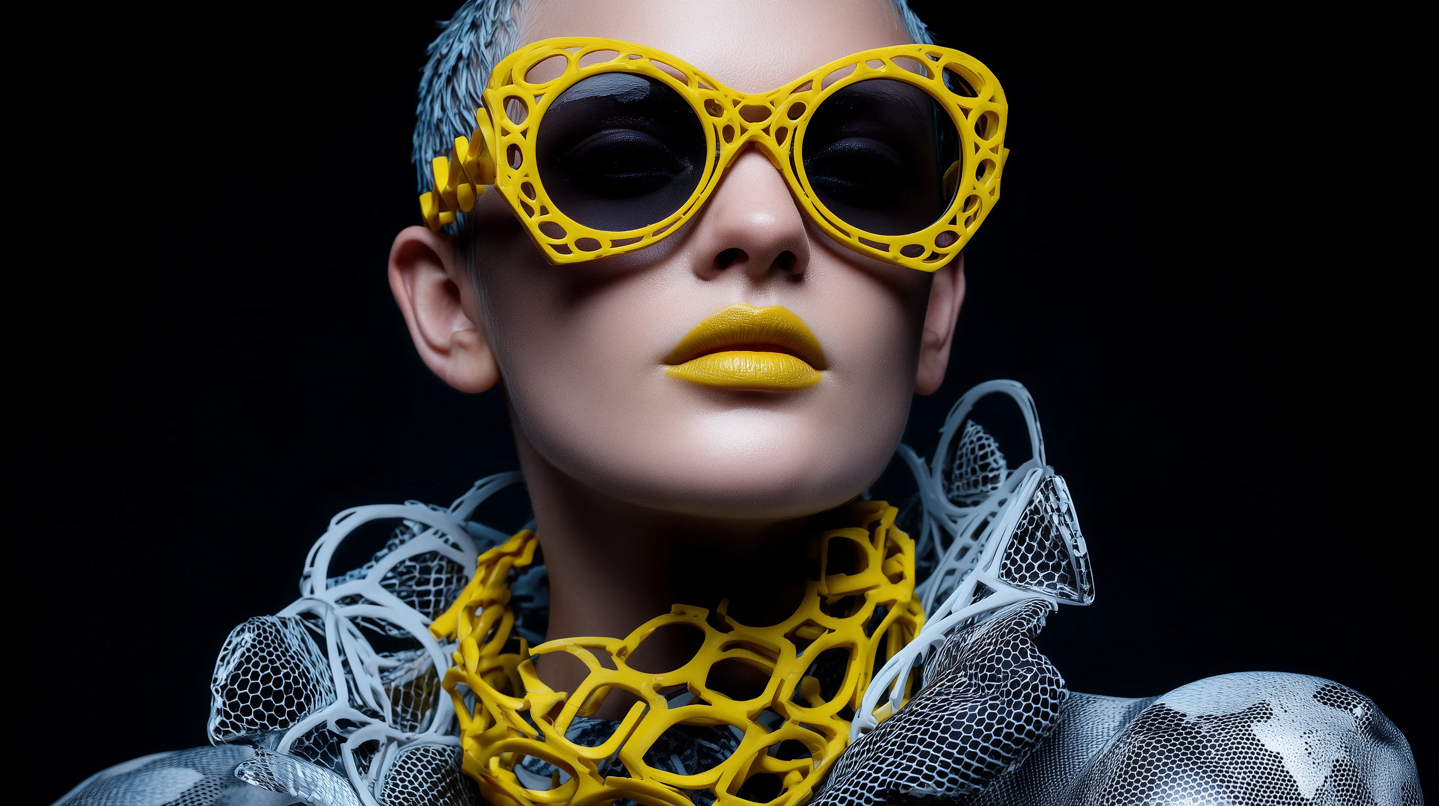 Futuristic fashion portrait with yellow accents