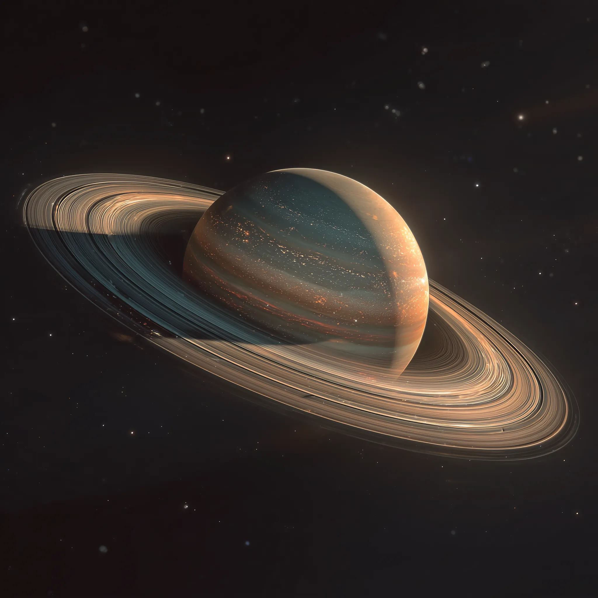 Cinematic Rendering of Saturn-like Ringed Planet