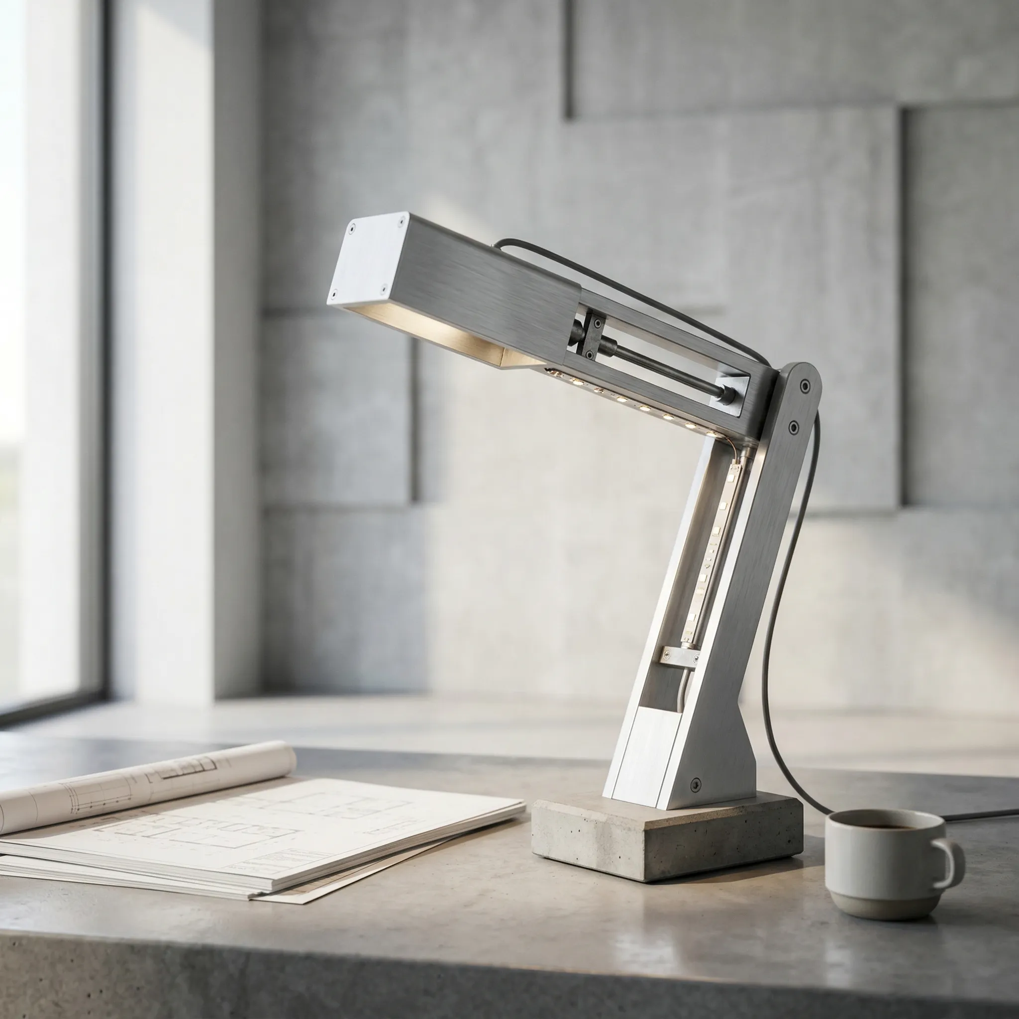 Modern Industrial Desk Lamp on Concrete Desk
