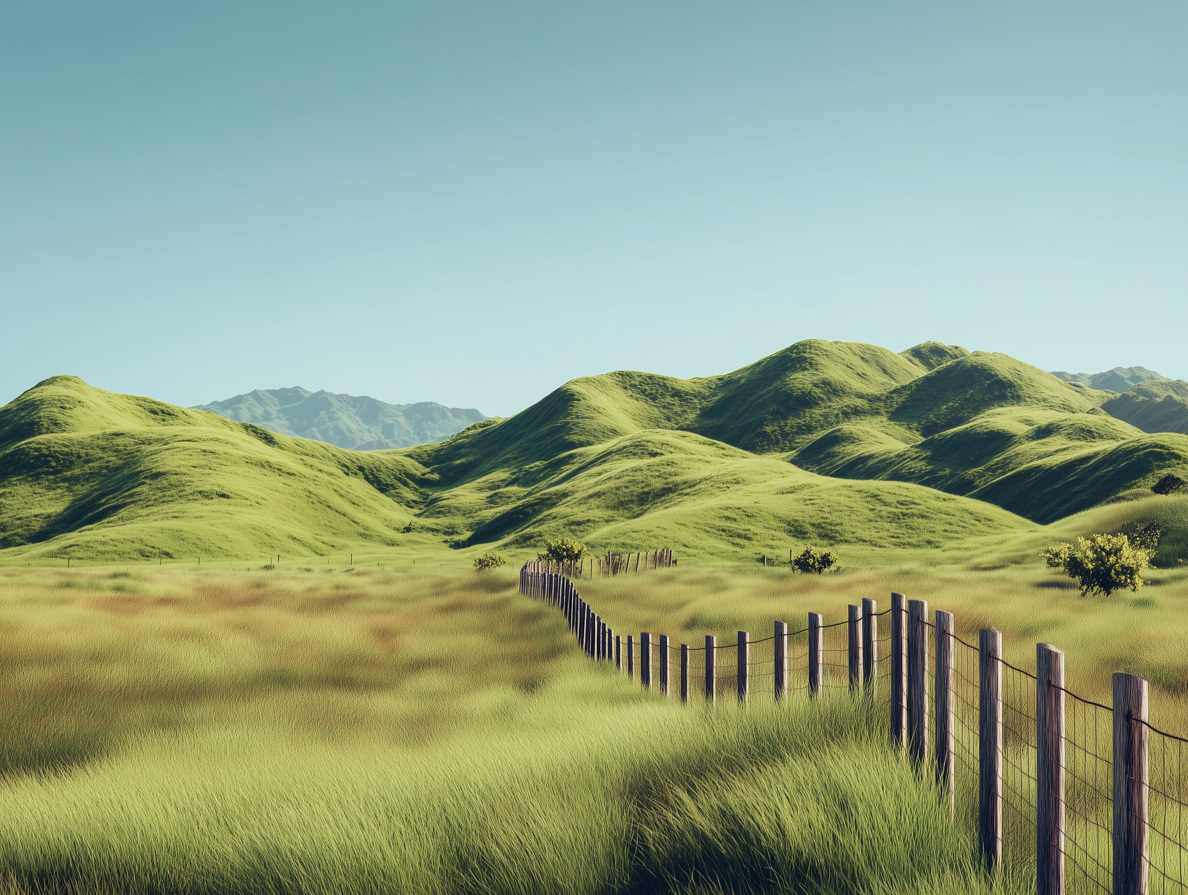 Lush farm field with wooden barn and mountain backdrop