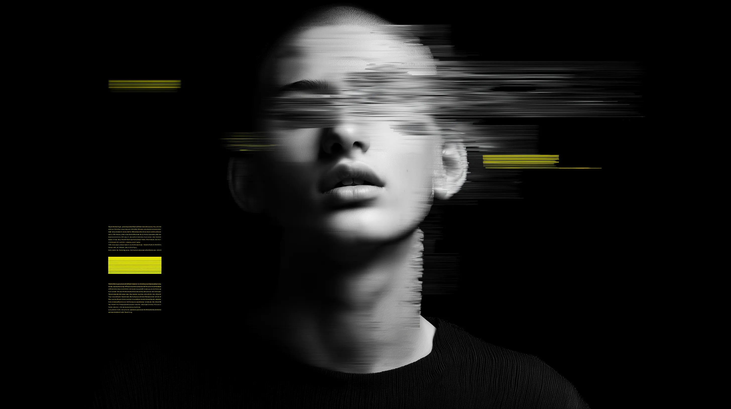 Abstract Glitch Portrait in Monochrome