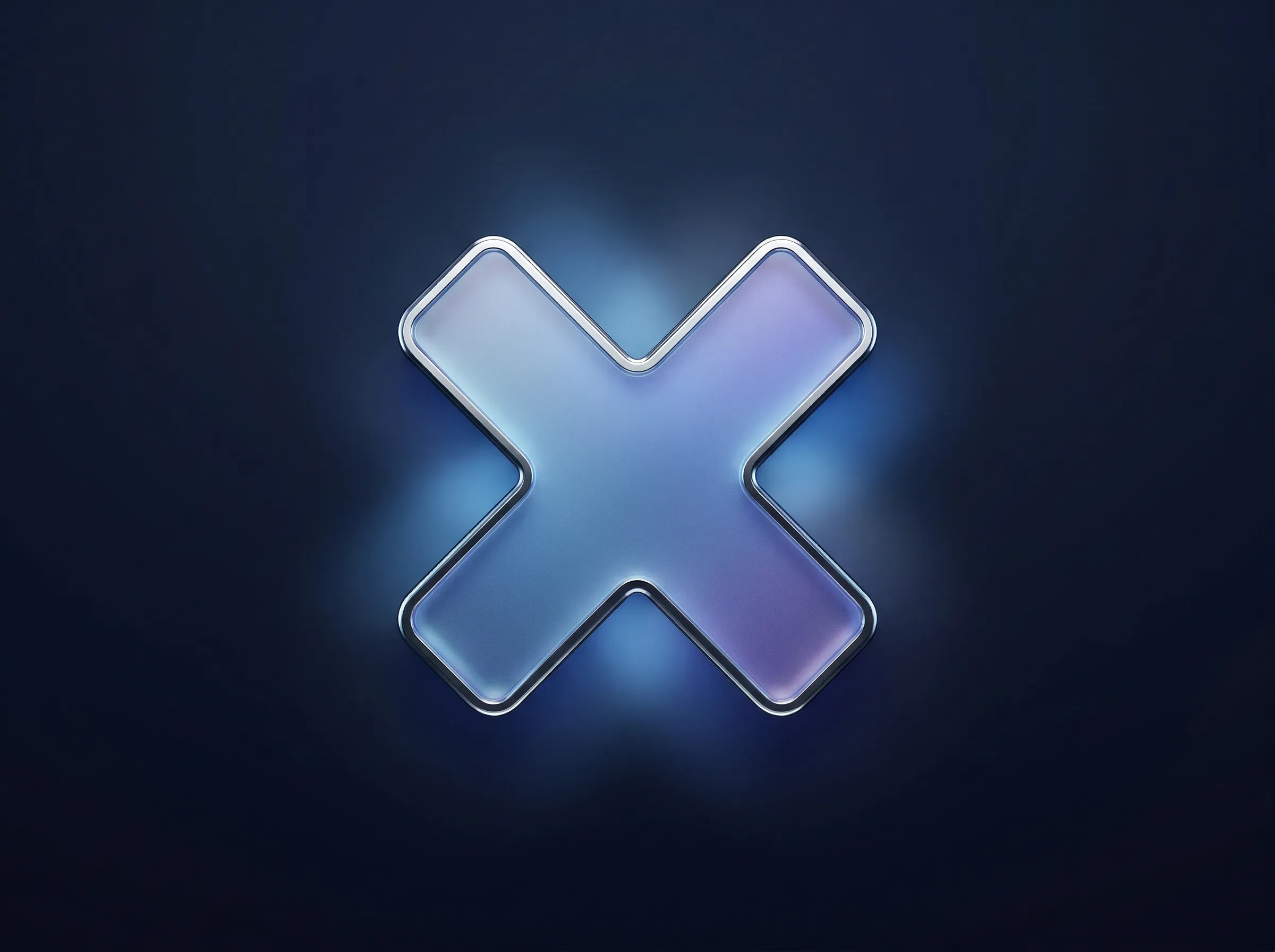 Glowing Glass X Icon on Blue Background