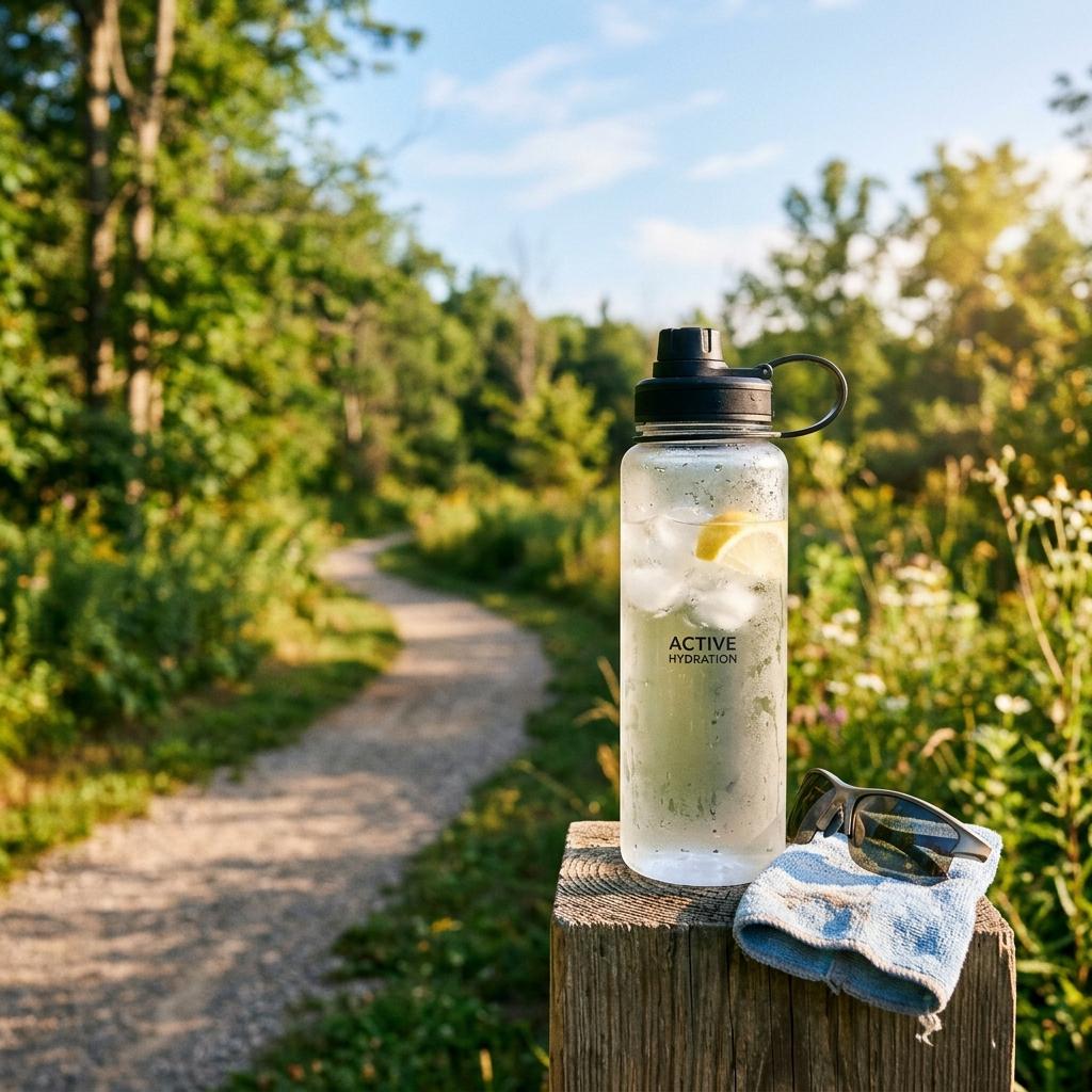 Water bottle prepared for a warm weather walk