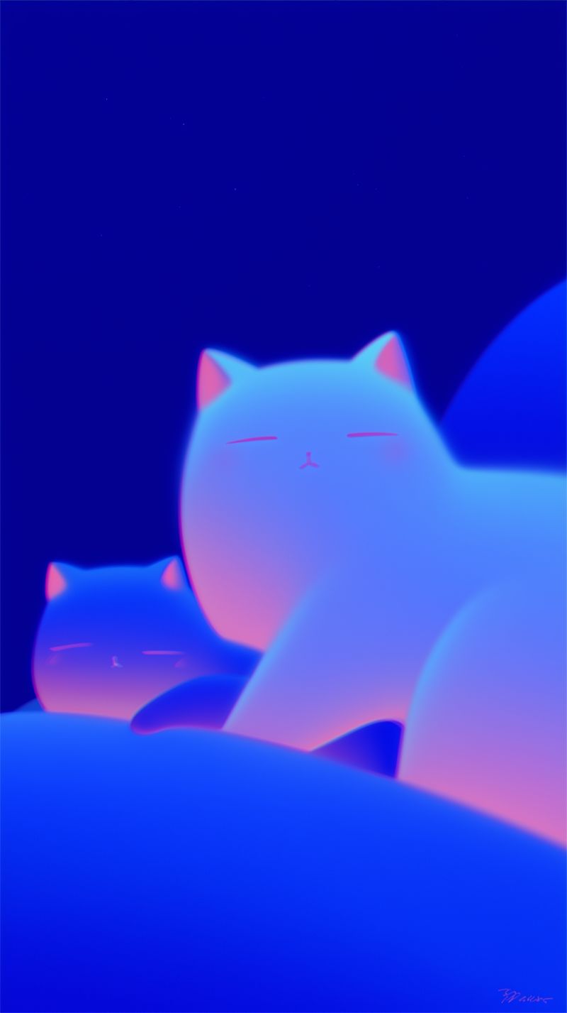 Dreamy Neon Cats Illustration