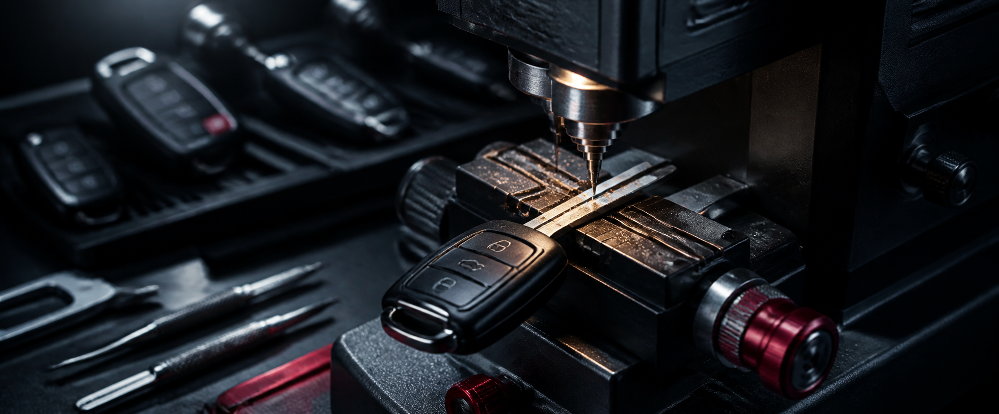 Corte de llave automotriz con maquinaria especializada