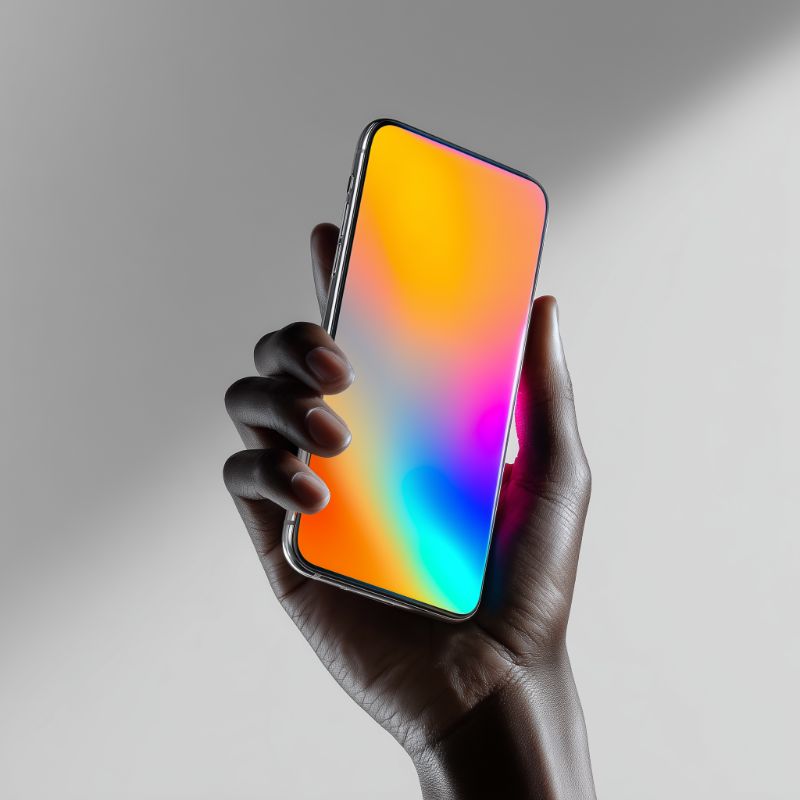 Hand Holding Smartphone with Vibrant Gradient Screen
