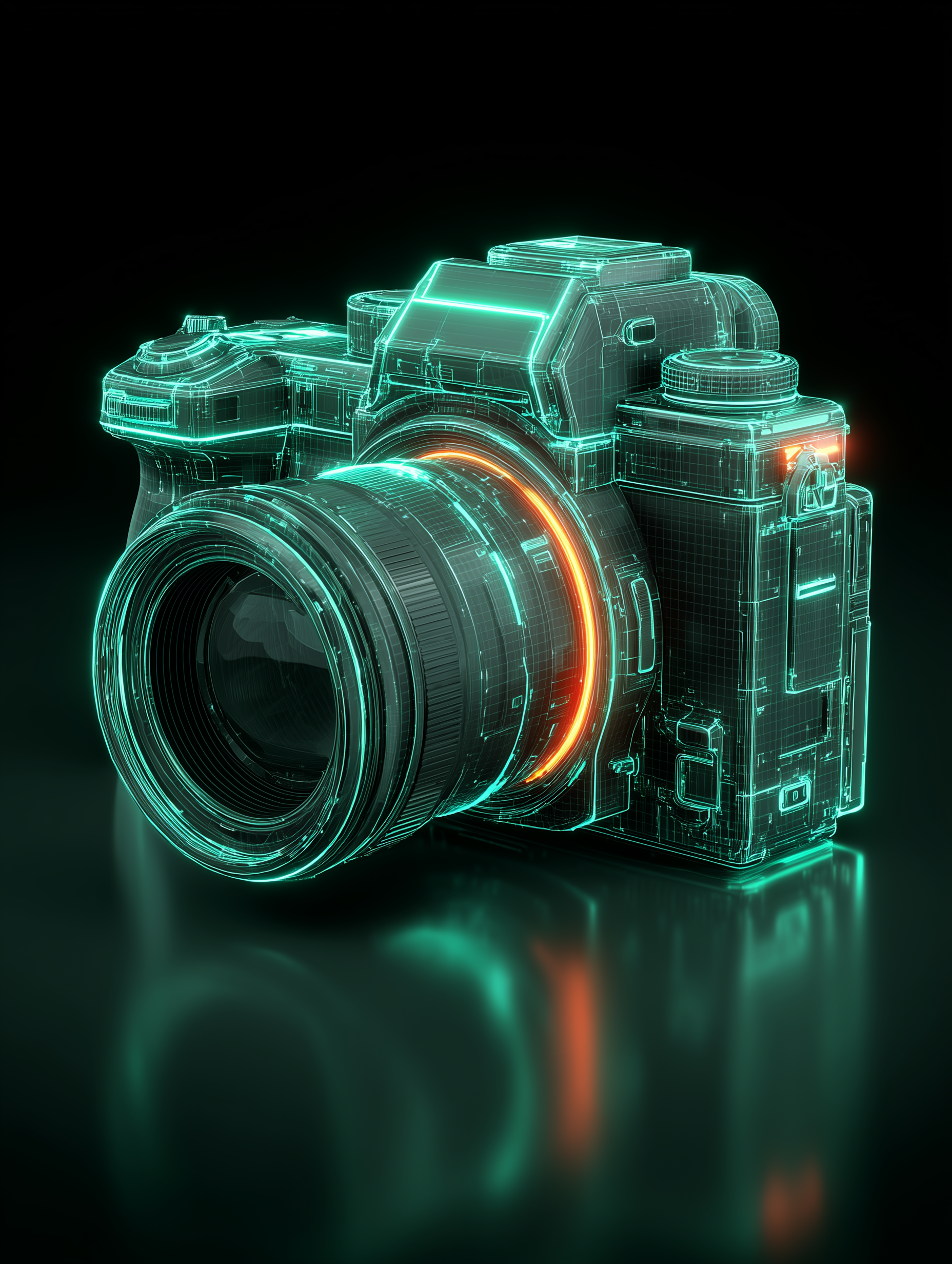 Neon Wireframe Camera Illustration