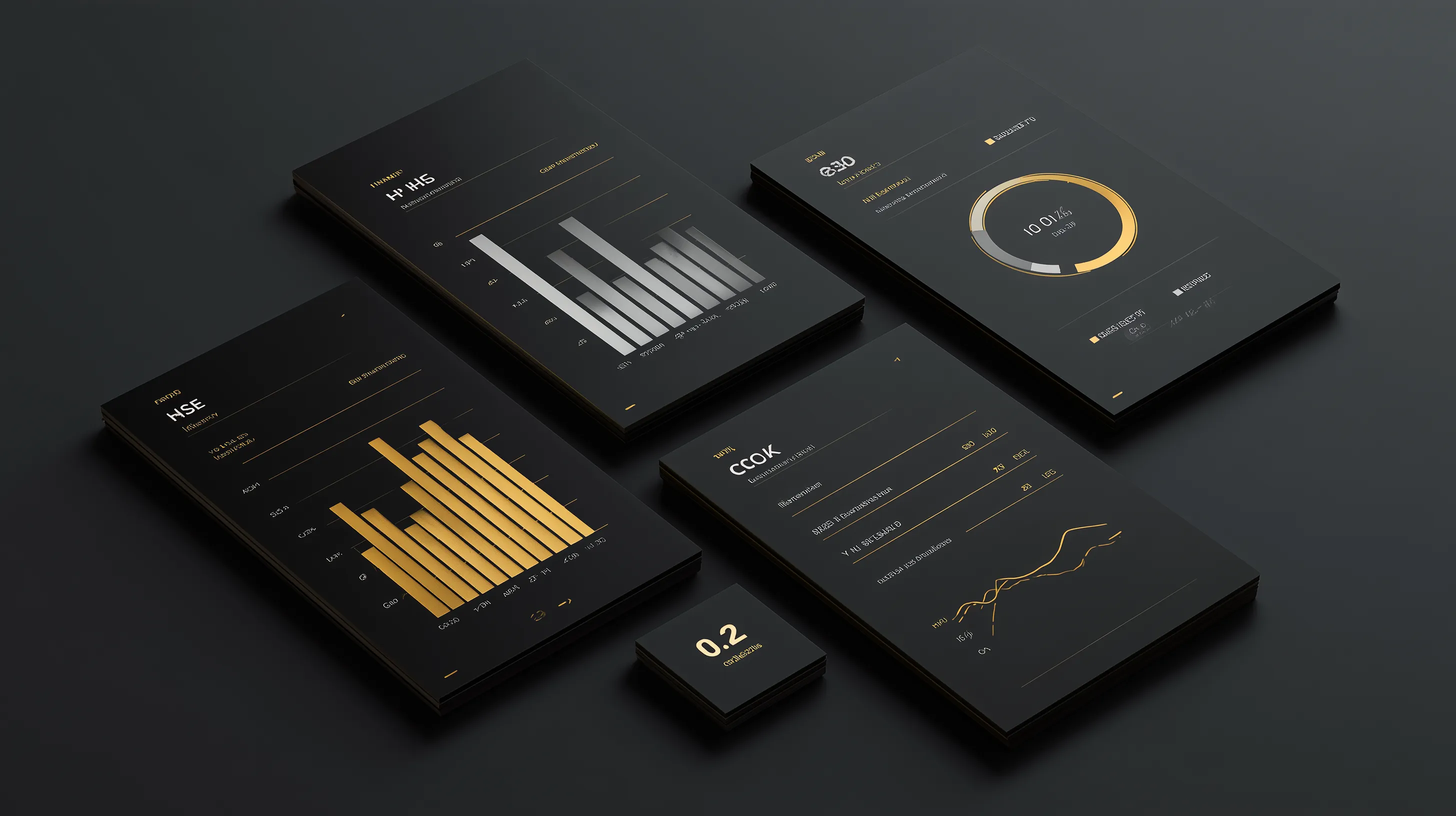 Dark Minimal UI Dashboard Cards with Gold Accents